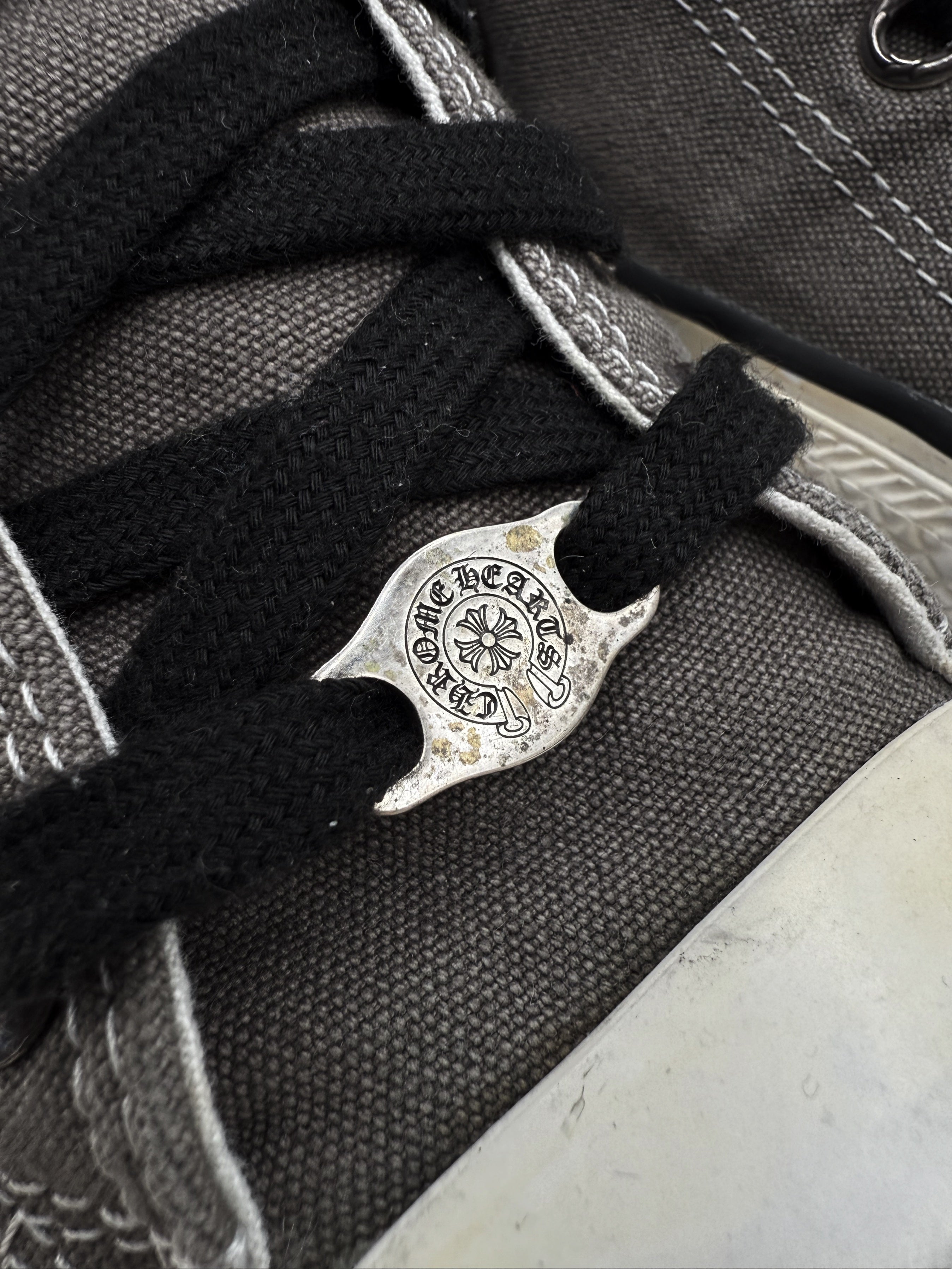 CHROME HEARTS LEATHER CROSS PATCH DAGGER HI-TOP CONVERSE SNEAKERS