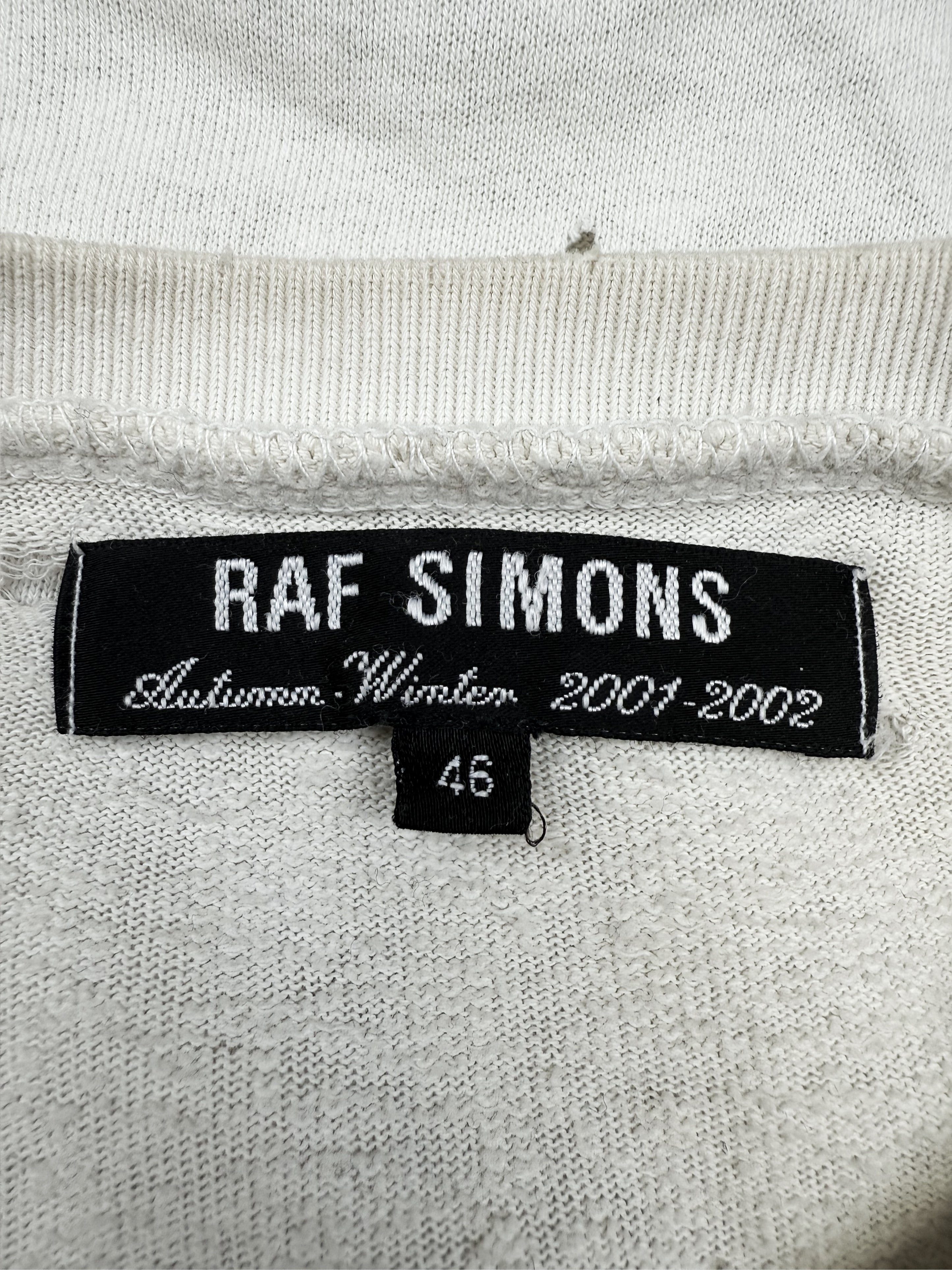 AW01 Raf Simons ‘Riot Riot Riot’ White Patchwork Crewneck