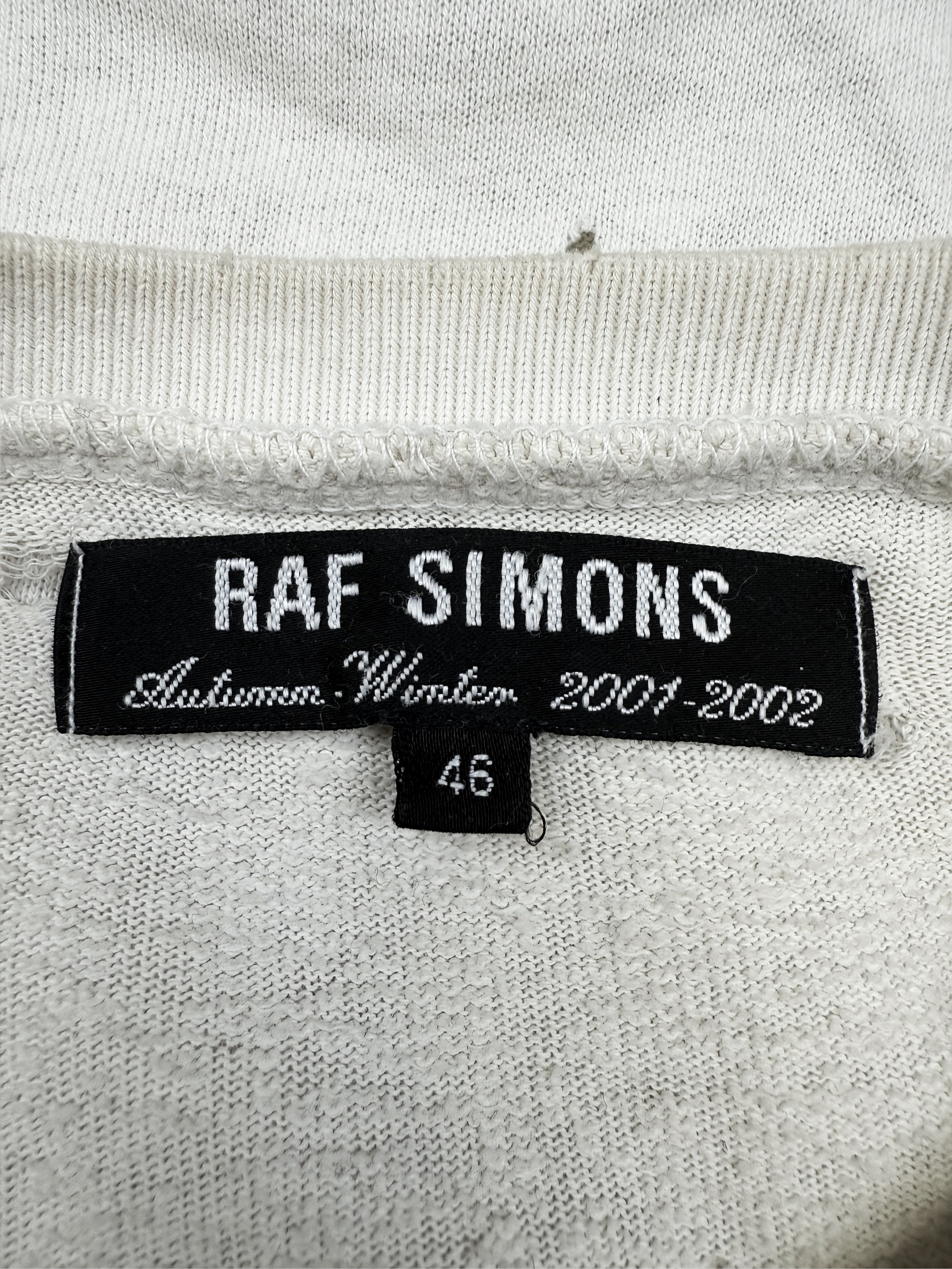 AW01 Raf Simons ‘Riot Riot Riot’ White Patchwork Crewneck