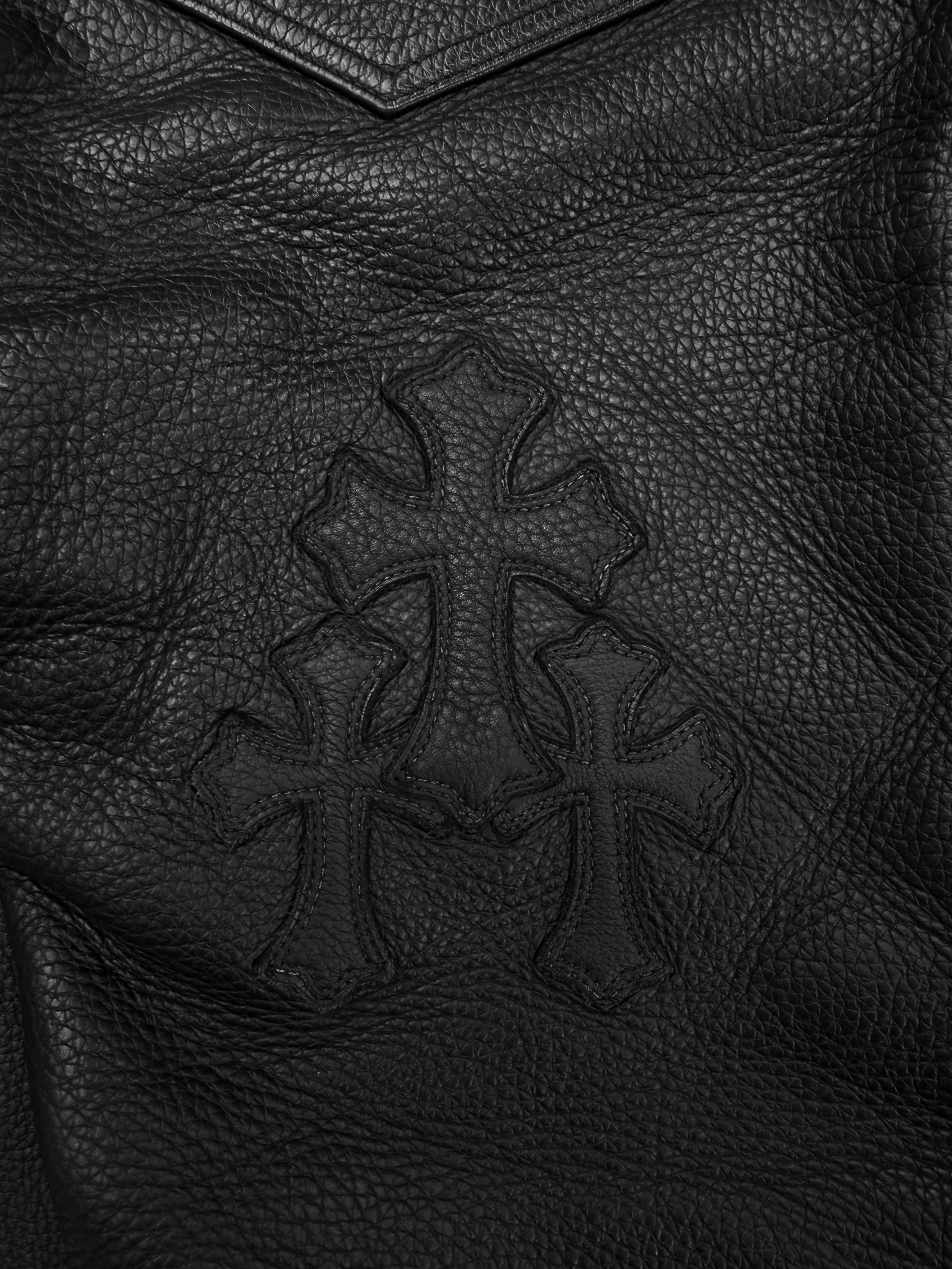 Chrome Hearts 20 Cross Patch Black Leather Heavy Weight .925 Silver Pants