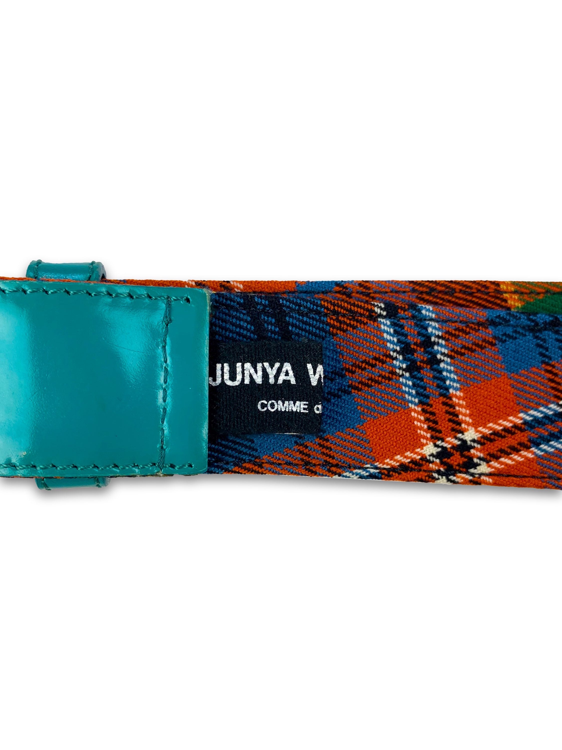 Junya Watanabe Two Tone Silver Buckle Teal Leather Belt