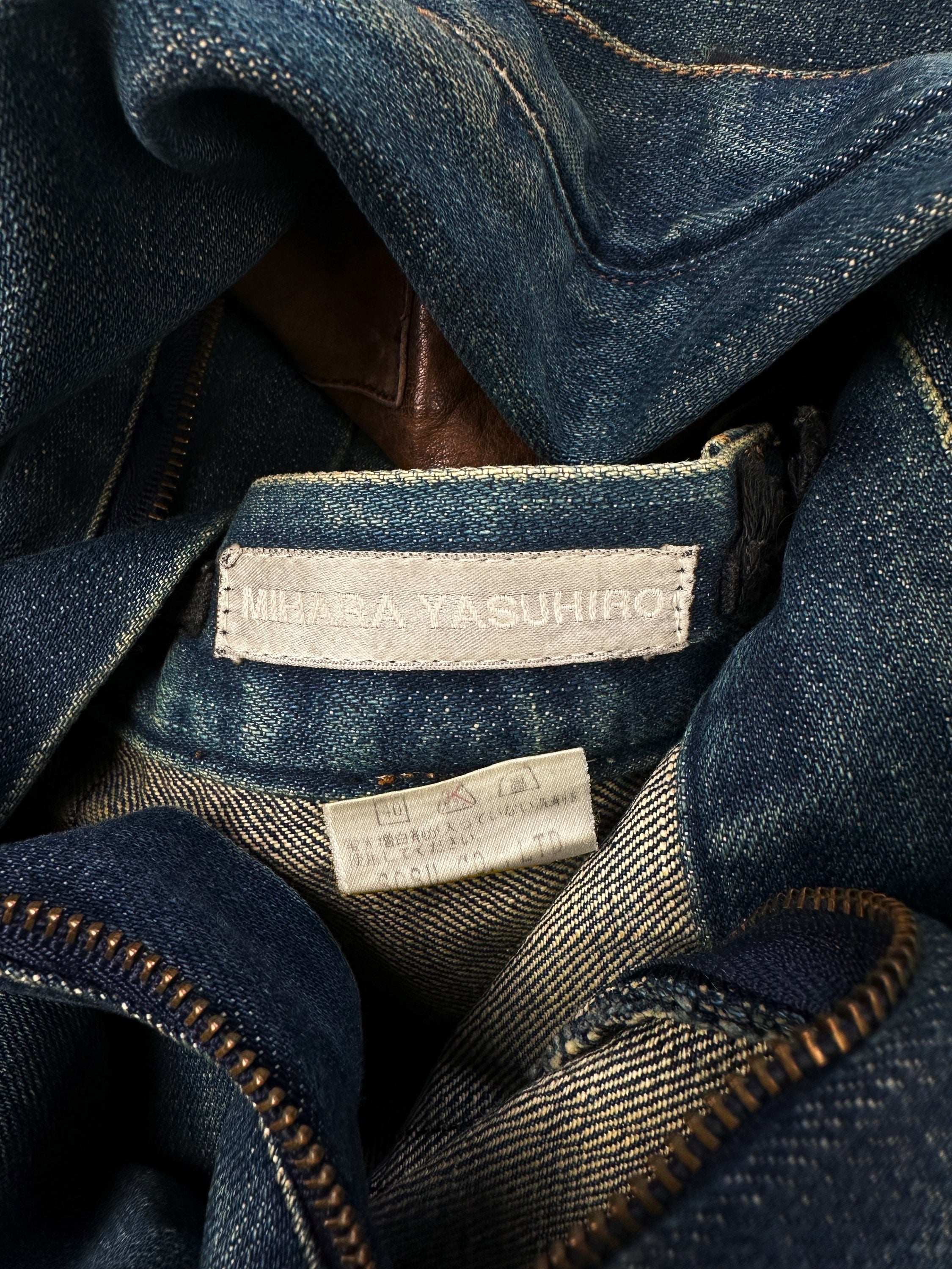 Mihara Yasuhiro Full Crotch Zip Leather Patched Flared Denim