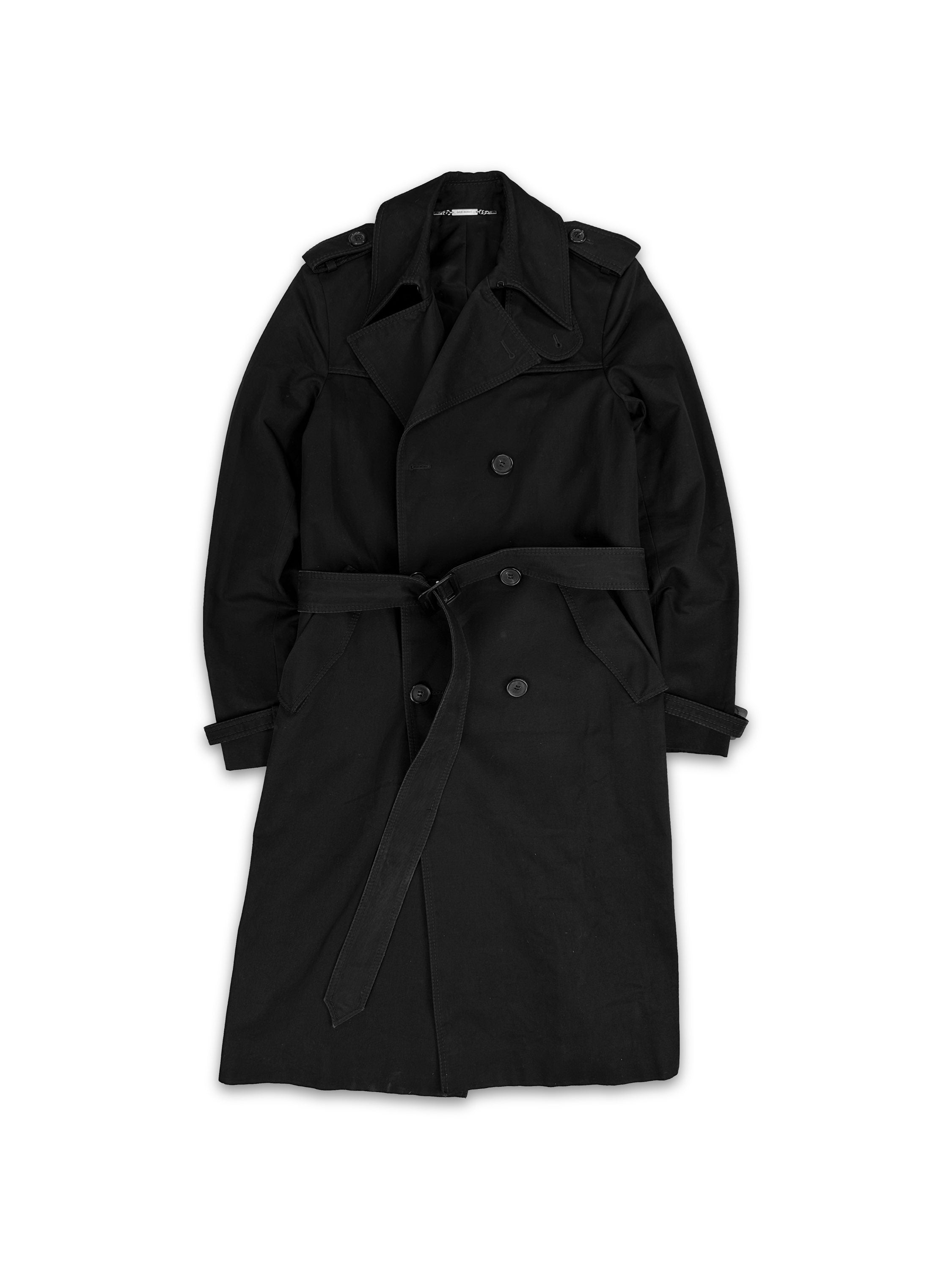 00s Dior Homme Black Full Length Belted Trench Coat