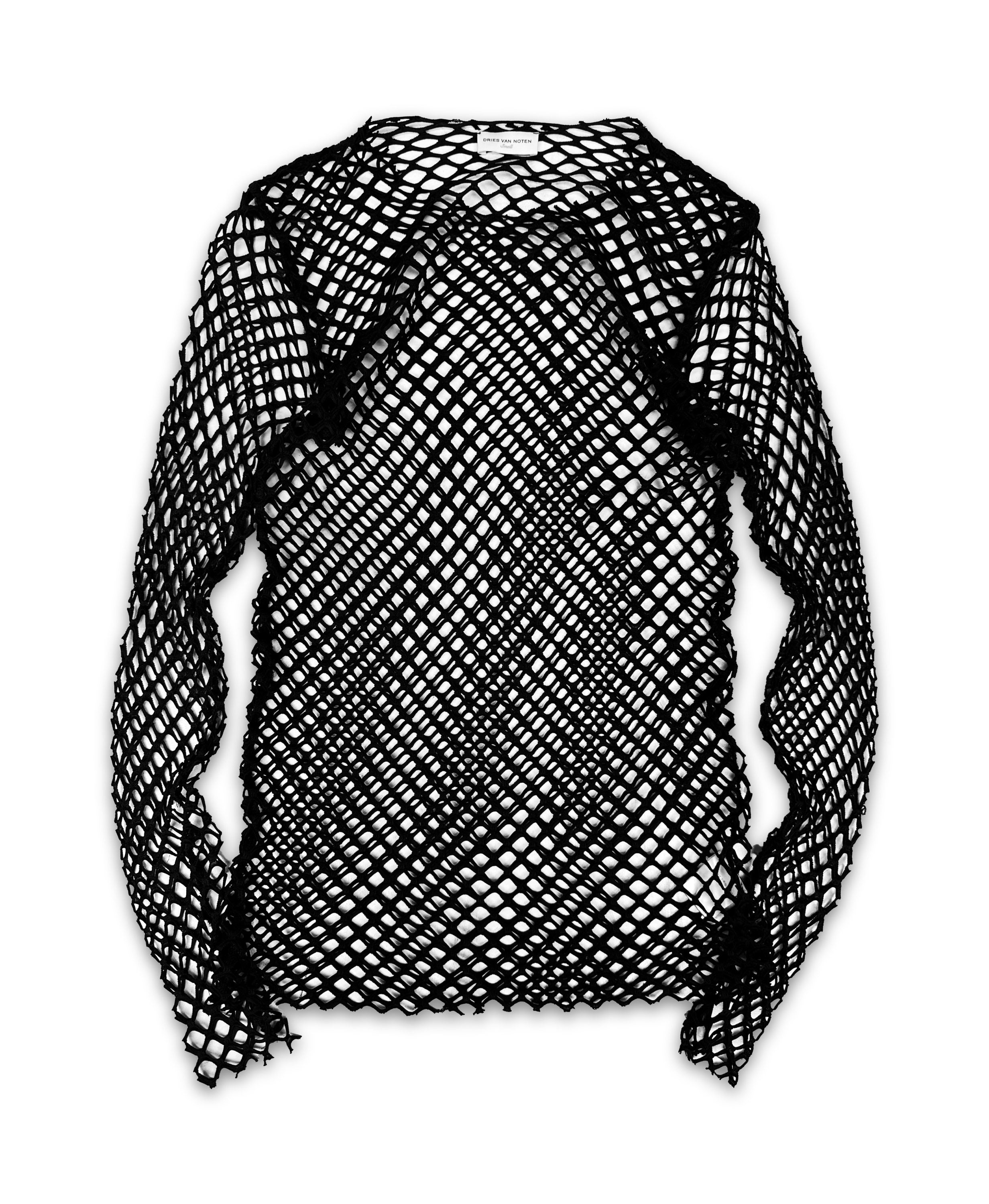 Dries Van Noten Black Mesh Fish Net Long Sleeve Shirt