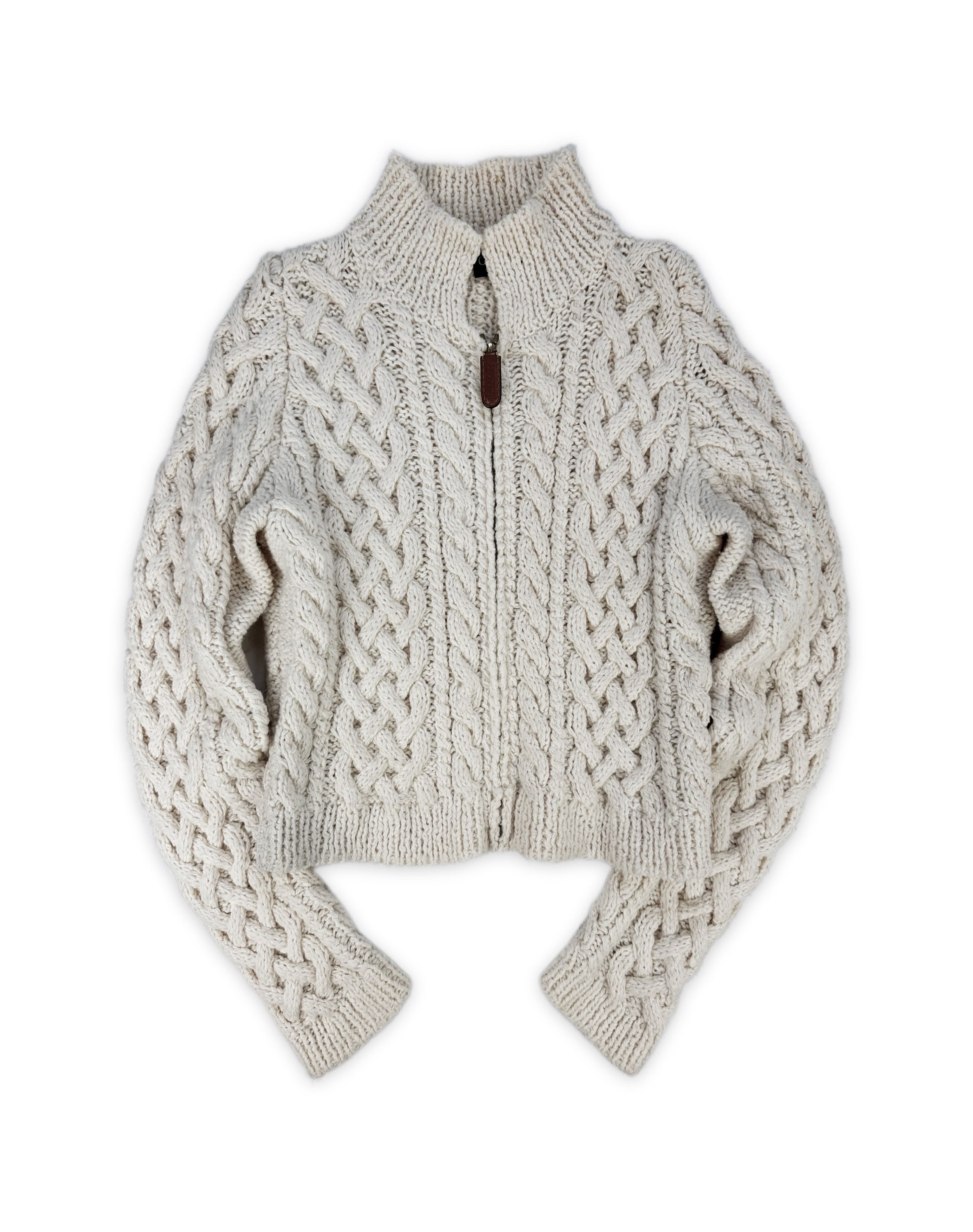 90s Gucci Cable Knit Cropped Full Zip Woven Sweater