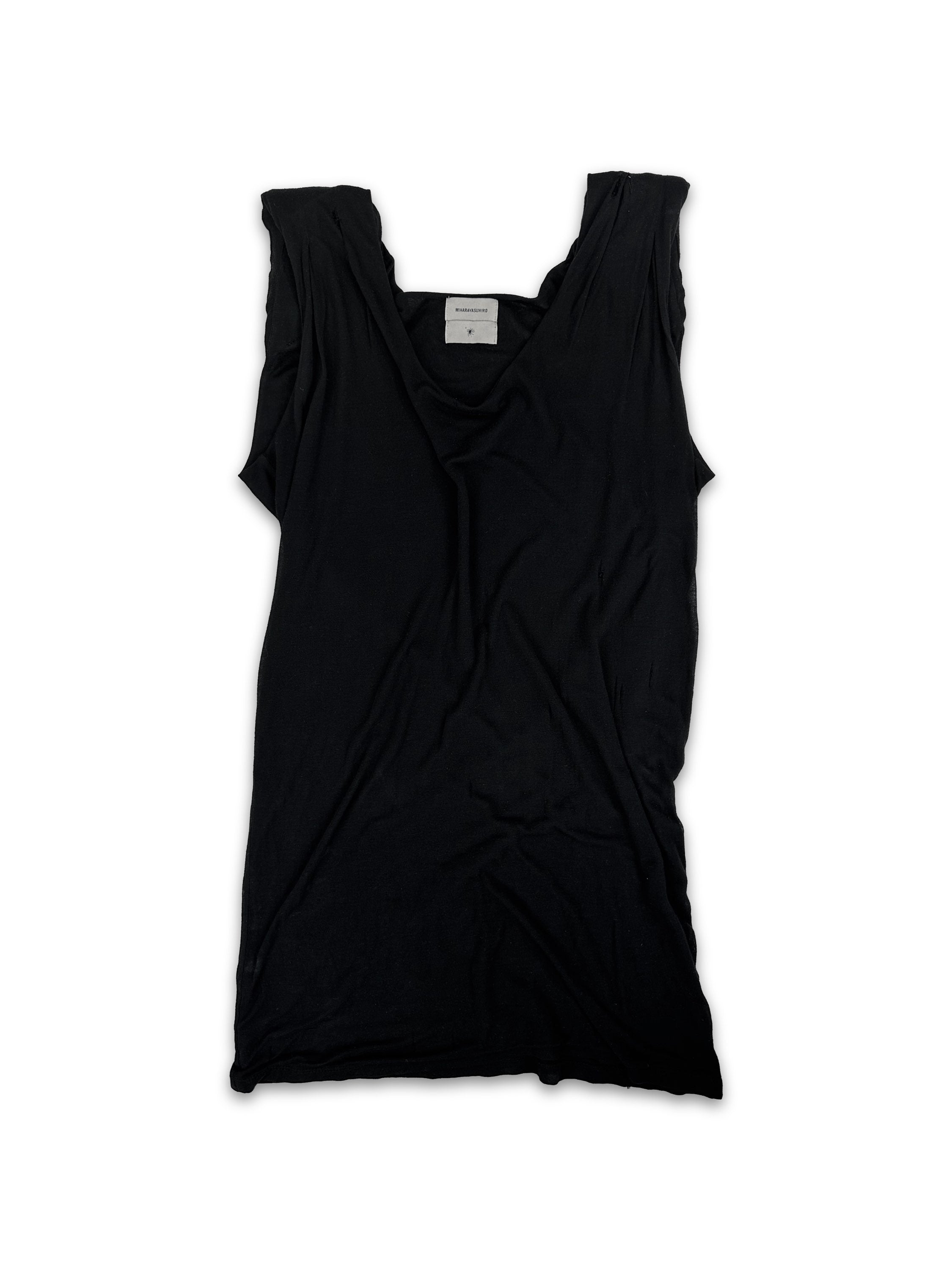 Mihara Yasuhiro Black Shoulder Padded Distressed Tank-top