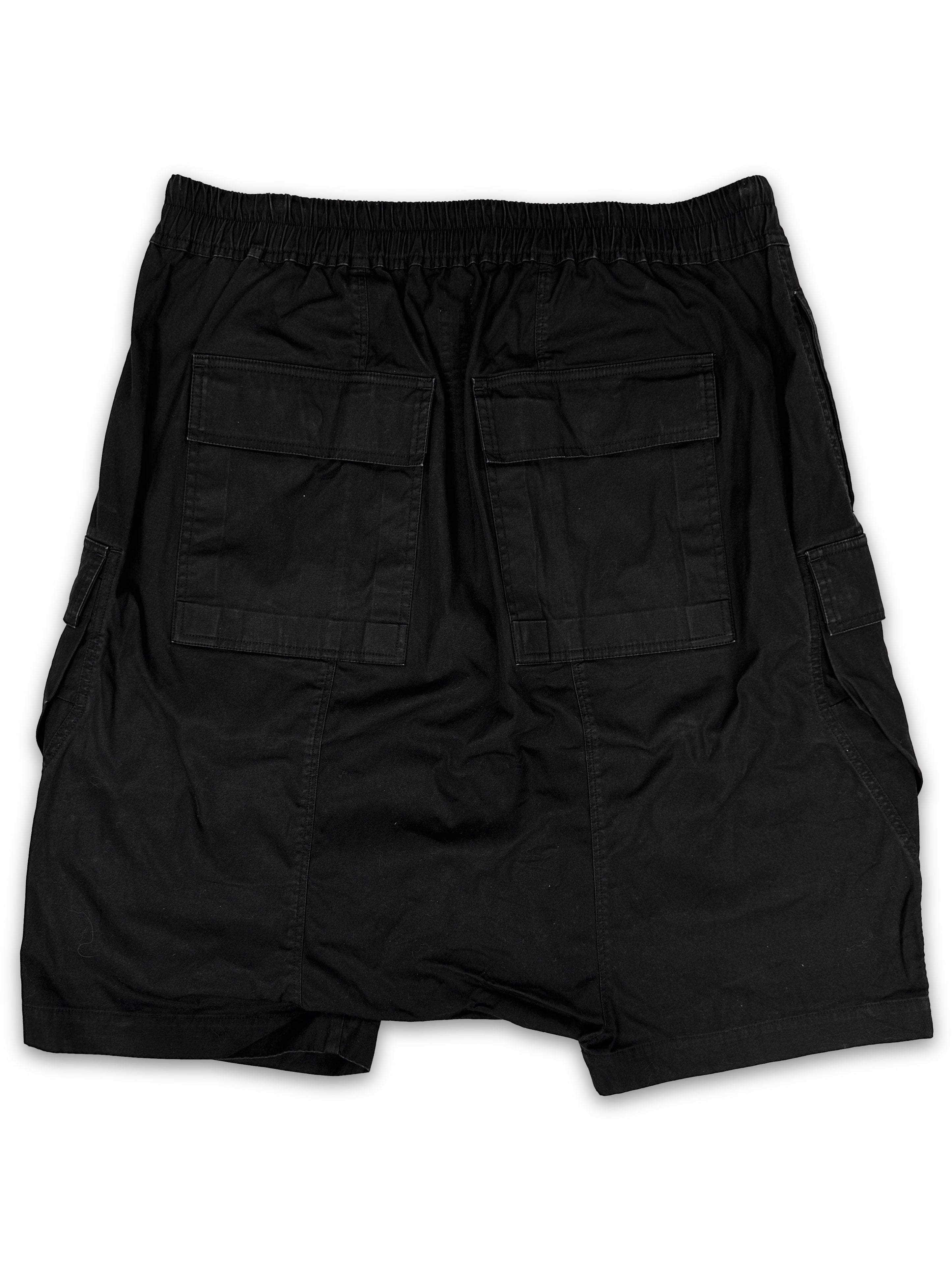 AW22 Rick Owens ‘Strobe’ Drop Crotch Black Cargo Pod Shorts