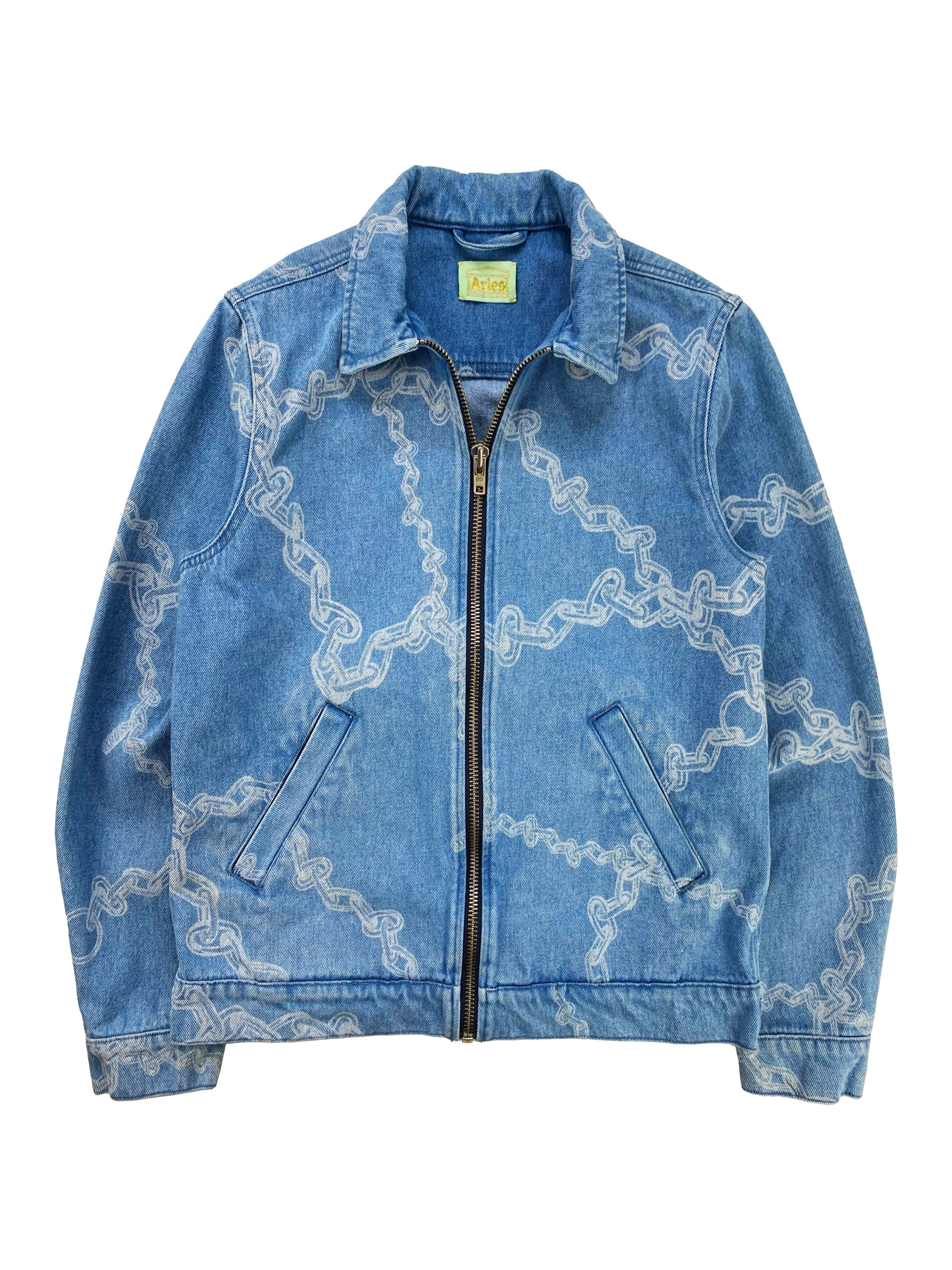 AW19 Aries ‘Chainlink’ Light Wash Denim Trucker Jacket