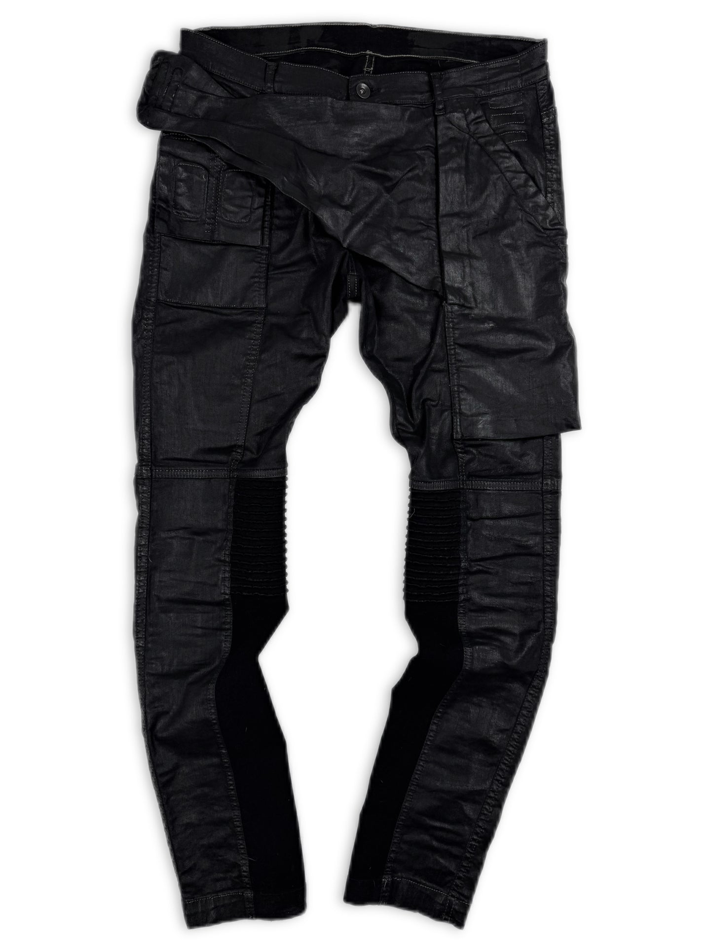 Rick Owens DRKSHDW ‘Detroit Cut’ Waxed Black Slashed Distressed Denim
