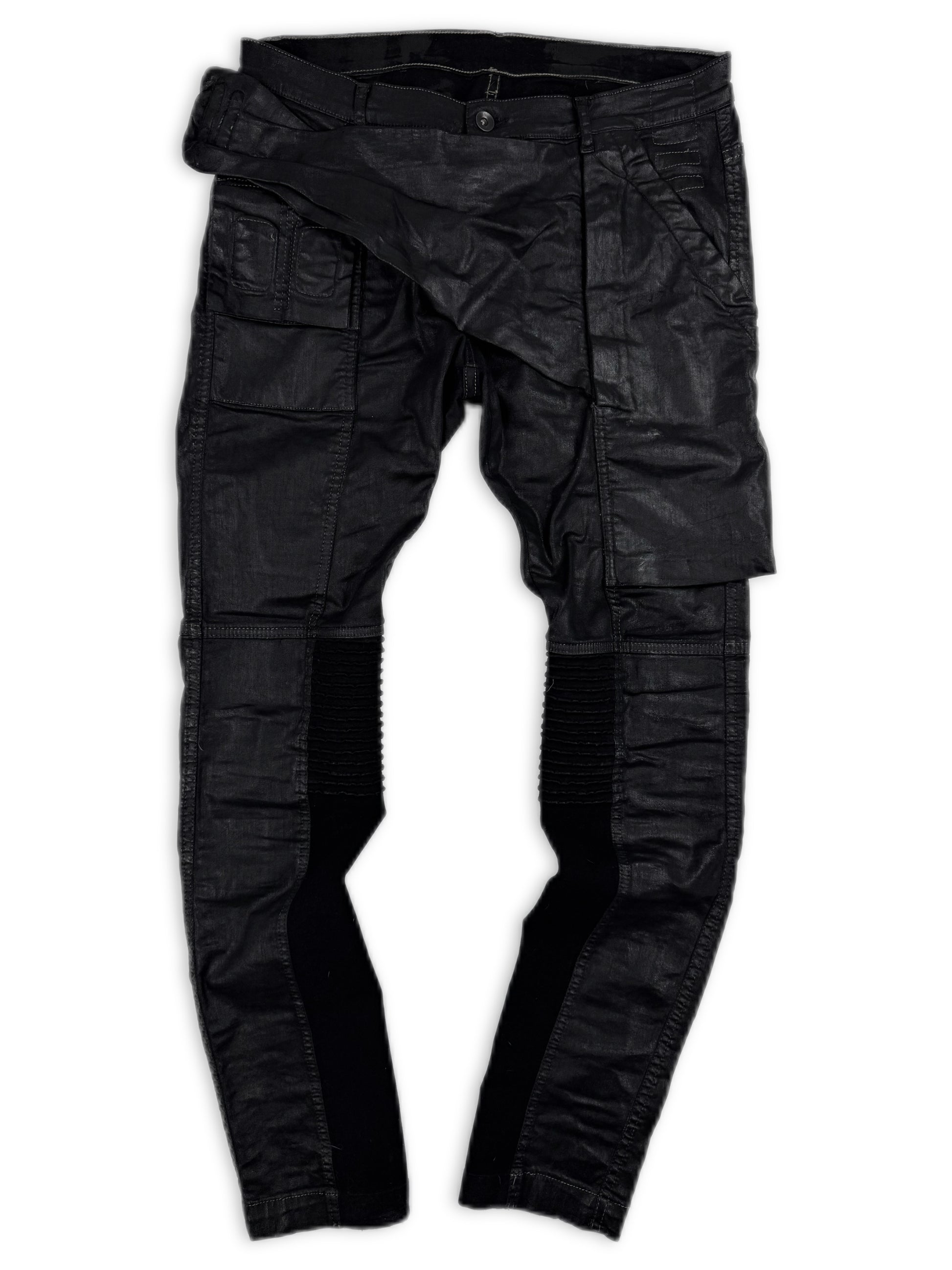 Rick Owens DRKSHDW ‘Detroit Cut’ Waxed Black Slashed Distressed Denim