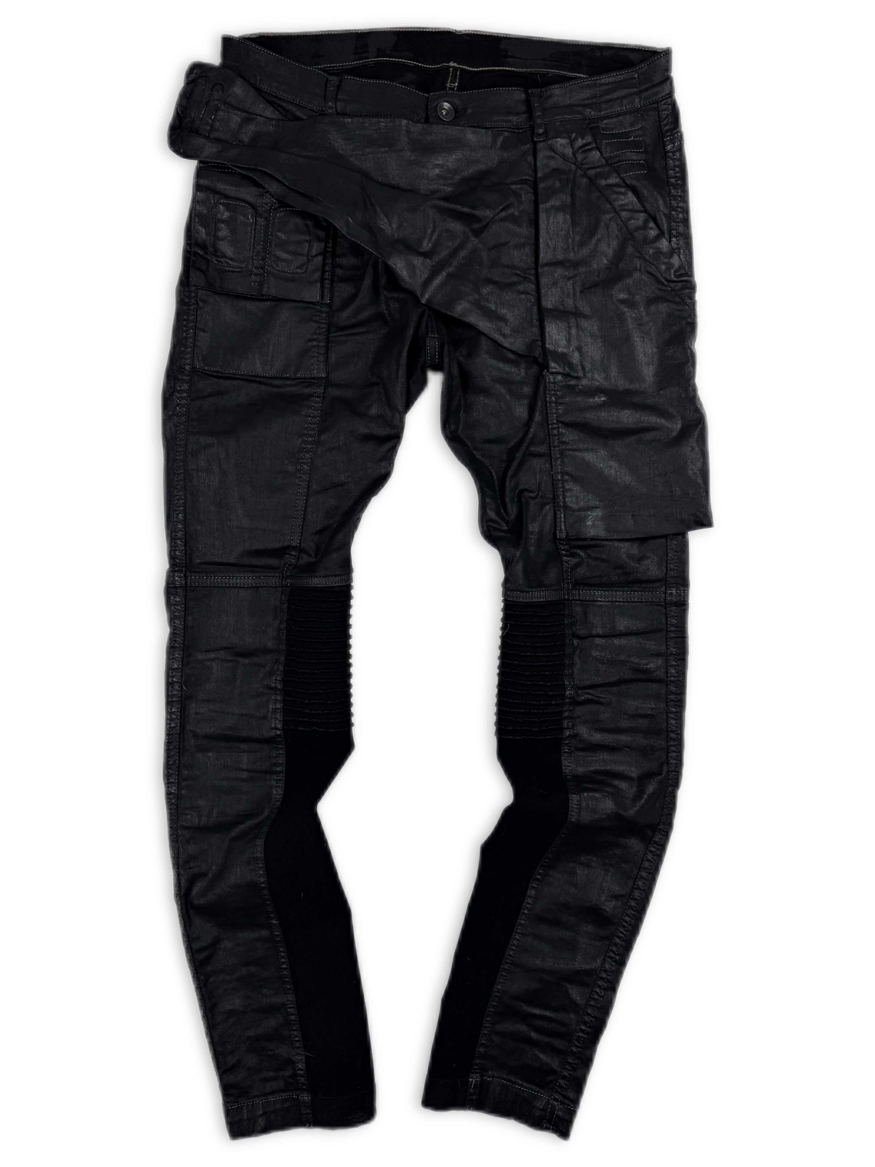 Rick Owens DRKSHDW ‘Detroit Cut’ Waxed Black Slashed Distressed Denim