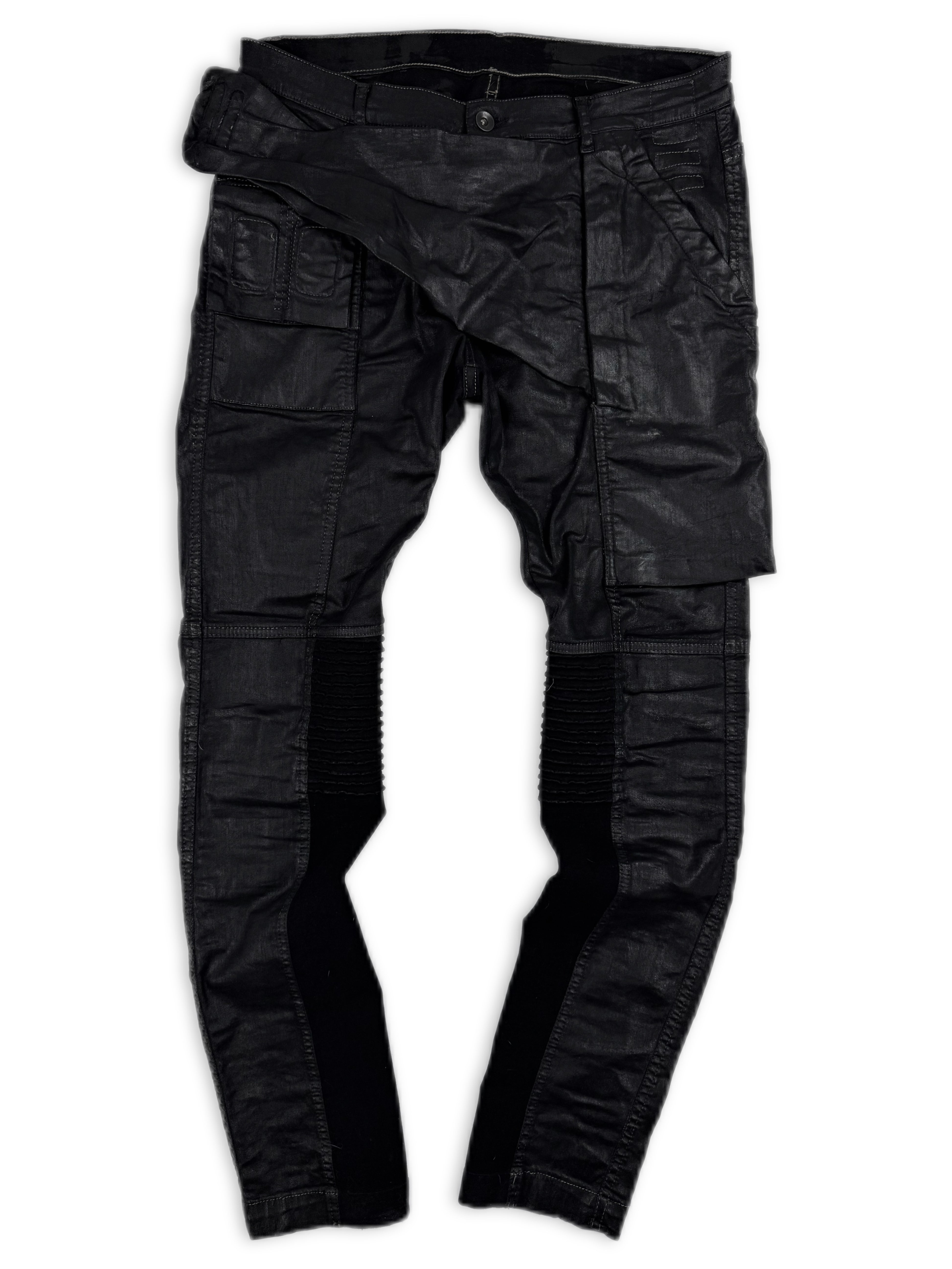 Rick Owens DRKSHDW ‘Detroit Cut’ Waxed Black Slashed Distressed Denim