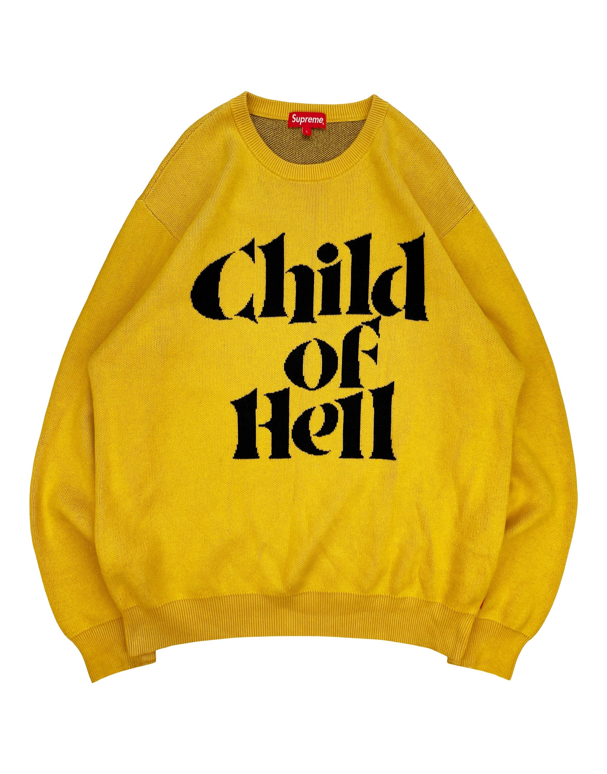 FW15 SUPREME 'CHILD OF HELL' SLOGAN YELLOW KNITTED SWEATER