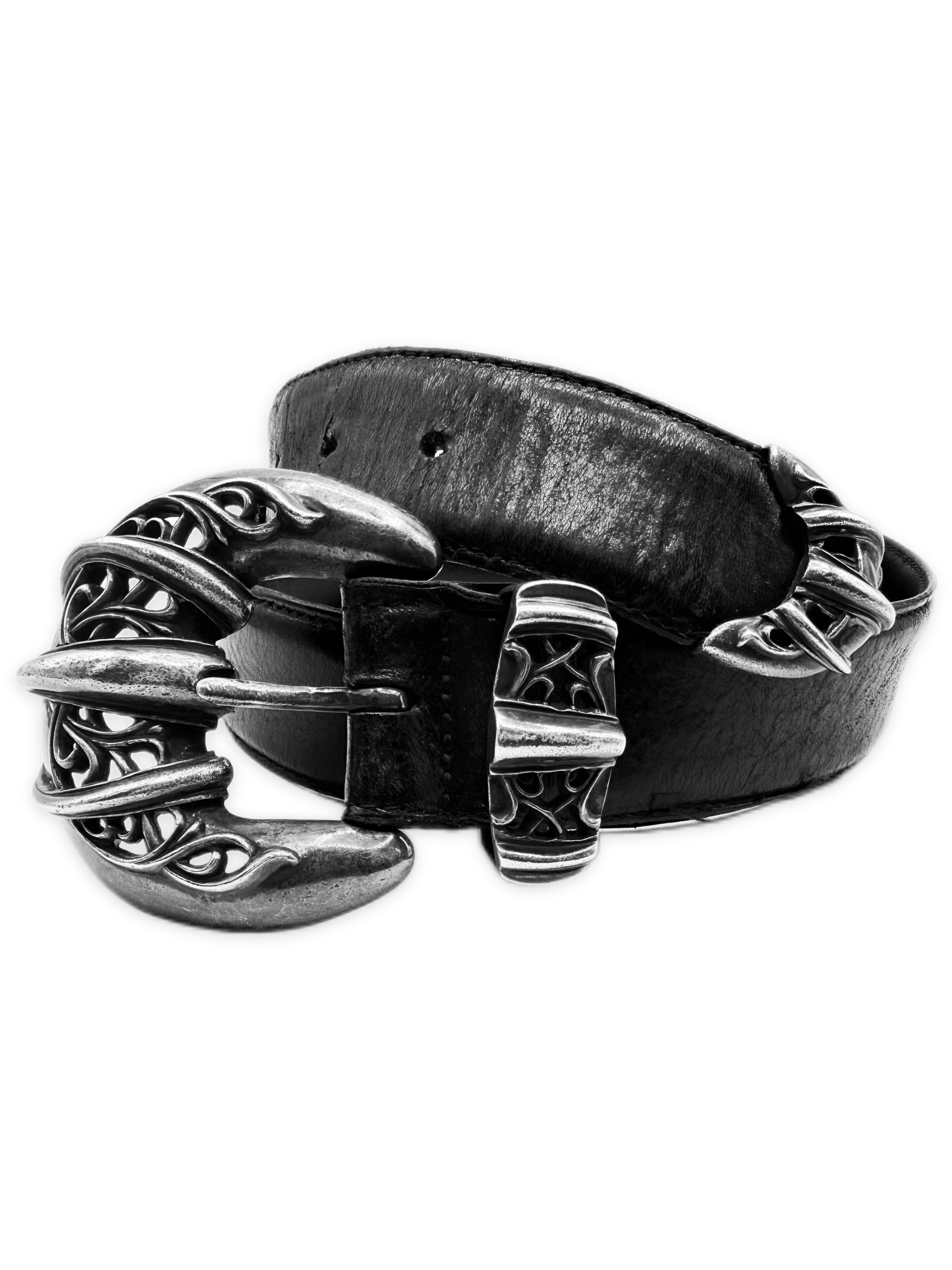 Chrome Hearts 3 Piece Talon .925 Silver Western Black Leather Belt