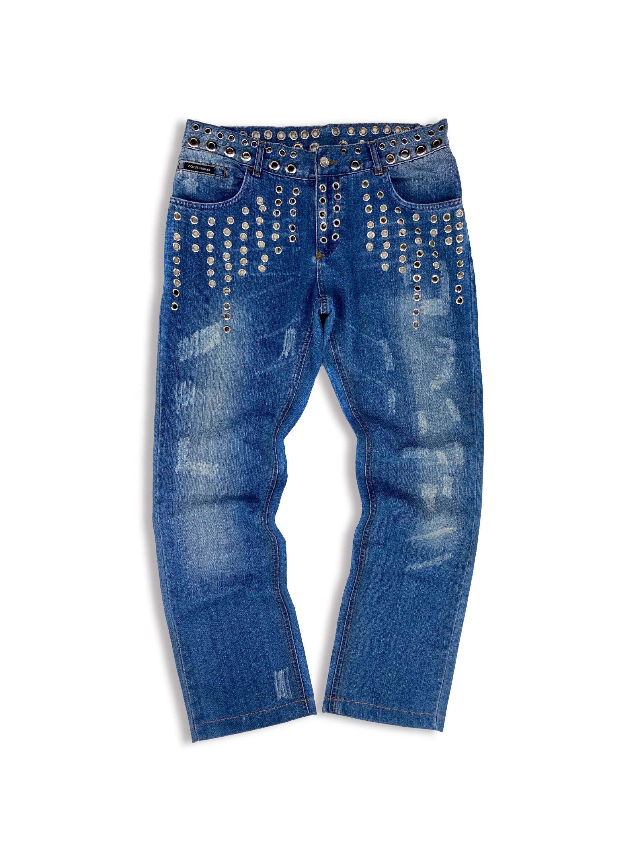 SS06 Dolce &amp; Gabbana ‘Eyelet’ Studded Light Wash Denim