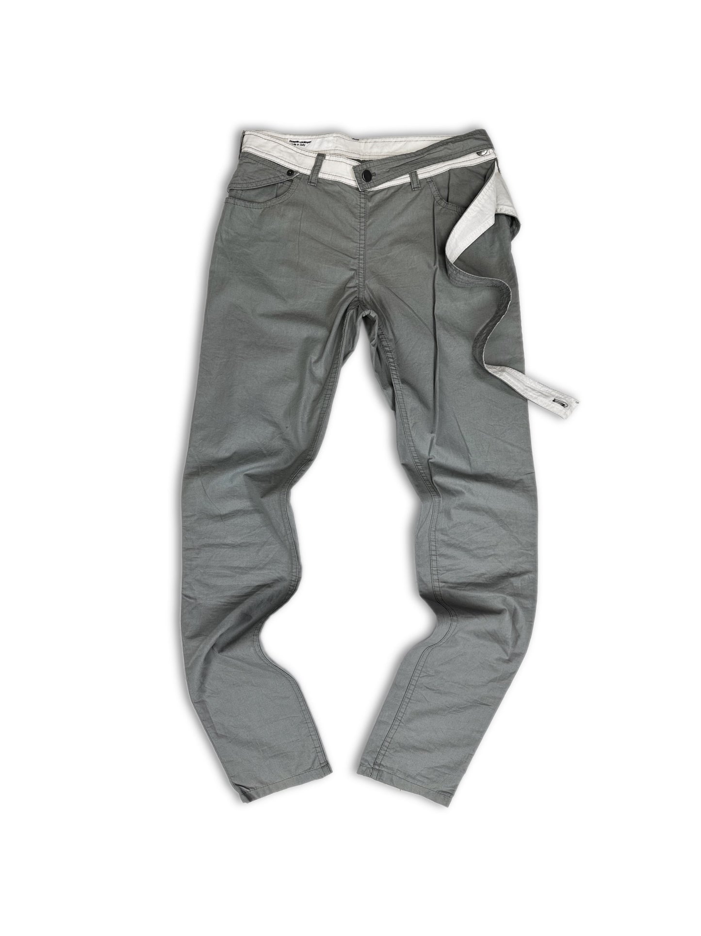 SS01 Huessin Chaylayan Belt Wrap Grey Straight Cut Pants