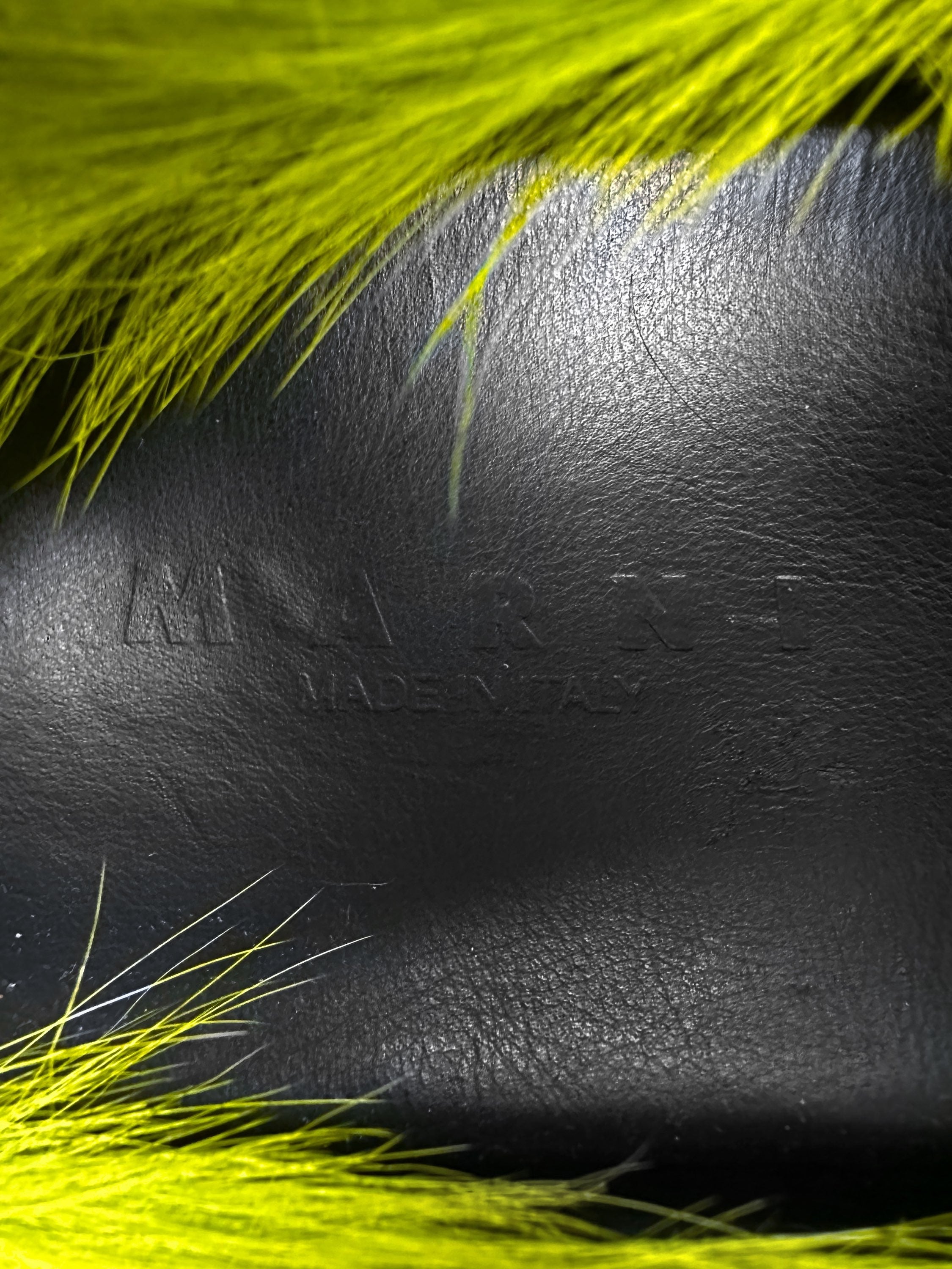 AW21 Marni Fussbet ‘Grinch’ Neon Mohair Leather Mules