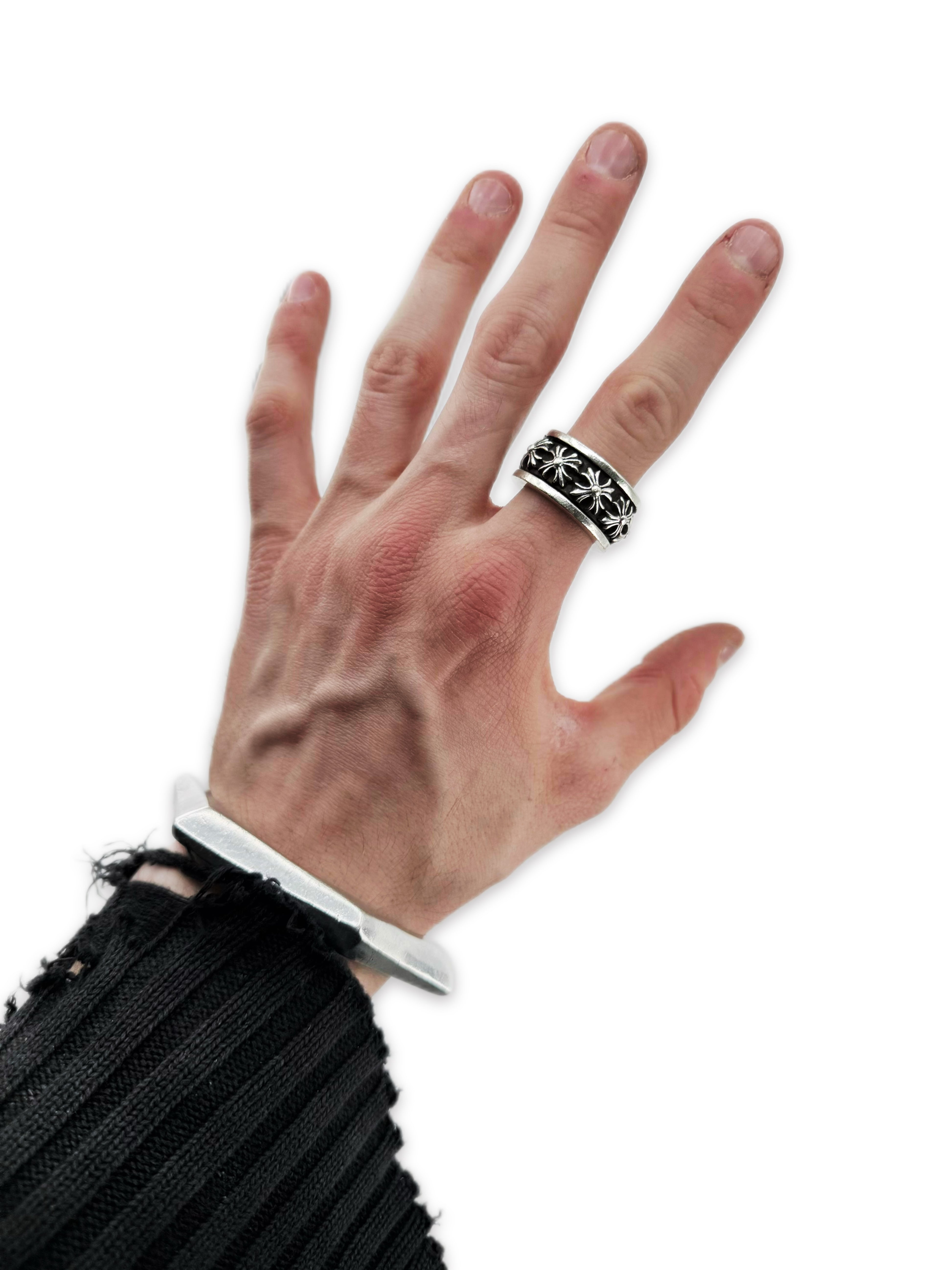 Chrome Hearts Cross Plus Spinner .925 Silver Etched Ring