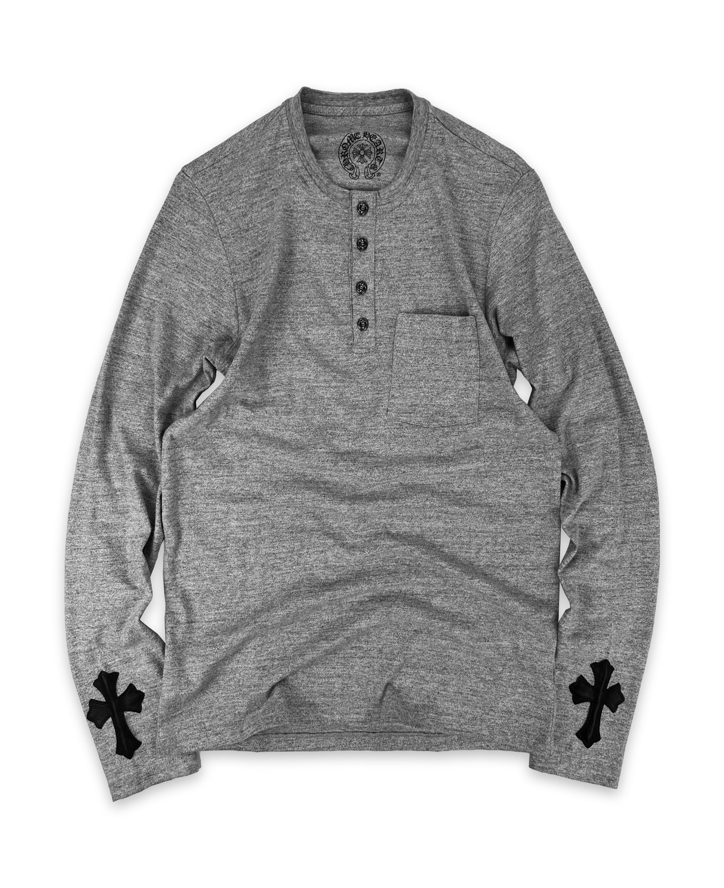 Chrome Hearts Double ‘Cross’ Patch Leather Henley Long Sleeve