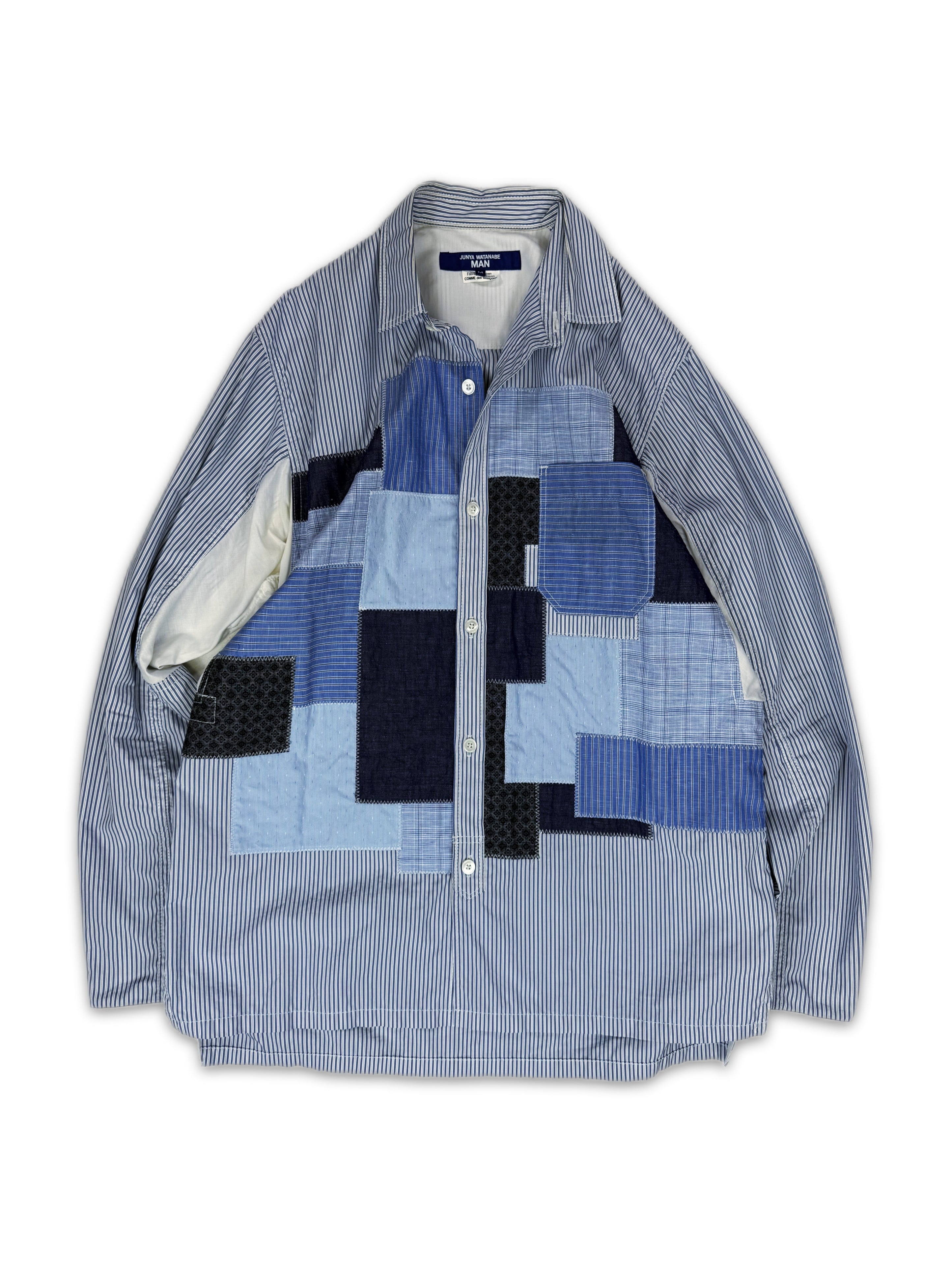Junya Watanabe Ice Blue Patchwork Button Up Long Sleeve Shirt