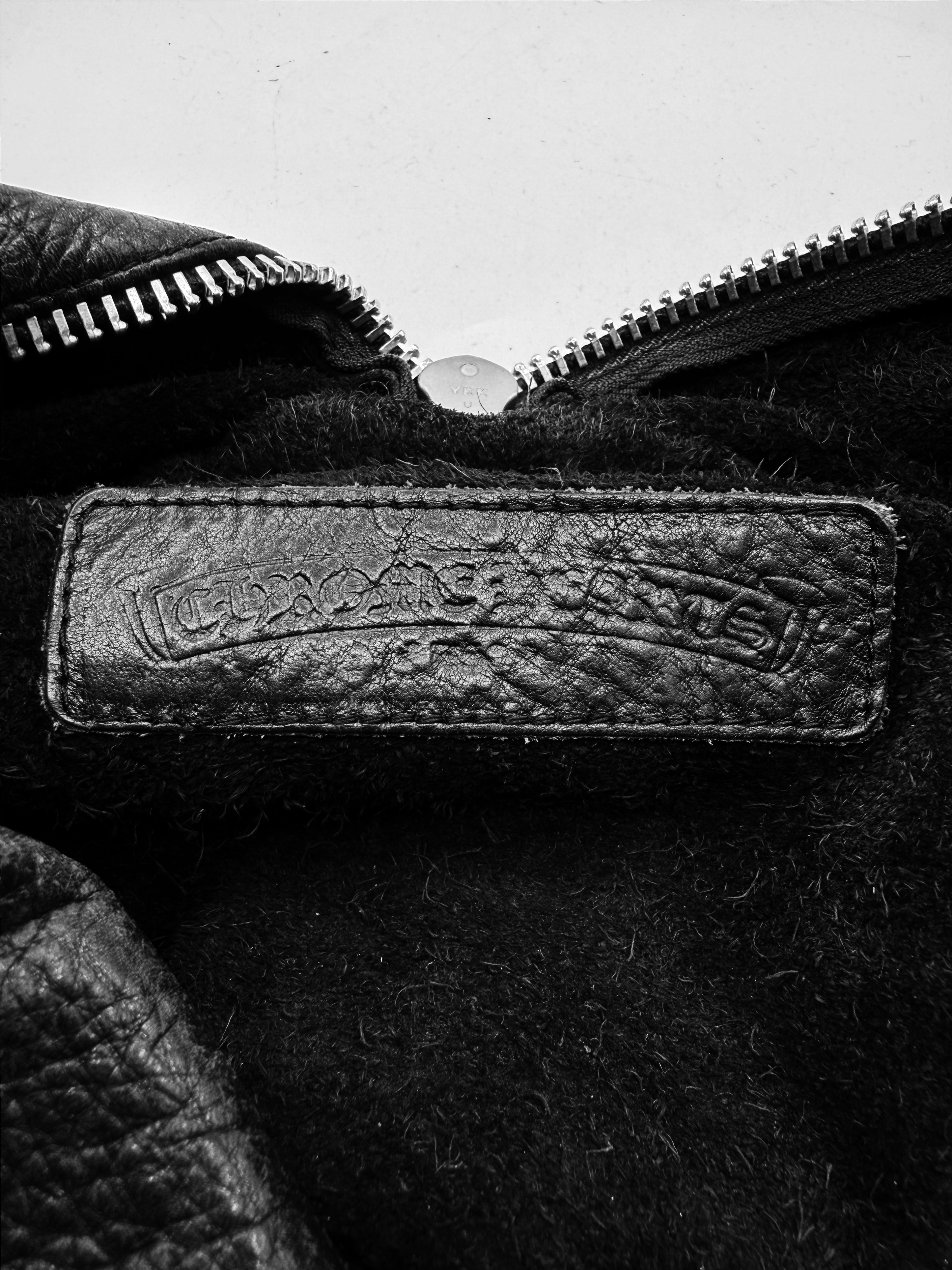 Chrome Hearts Black Leather Dagger Zip Multi Pocket Duffle Bag