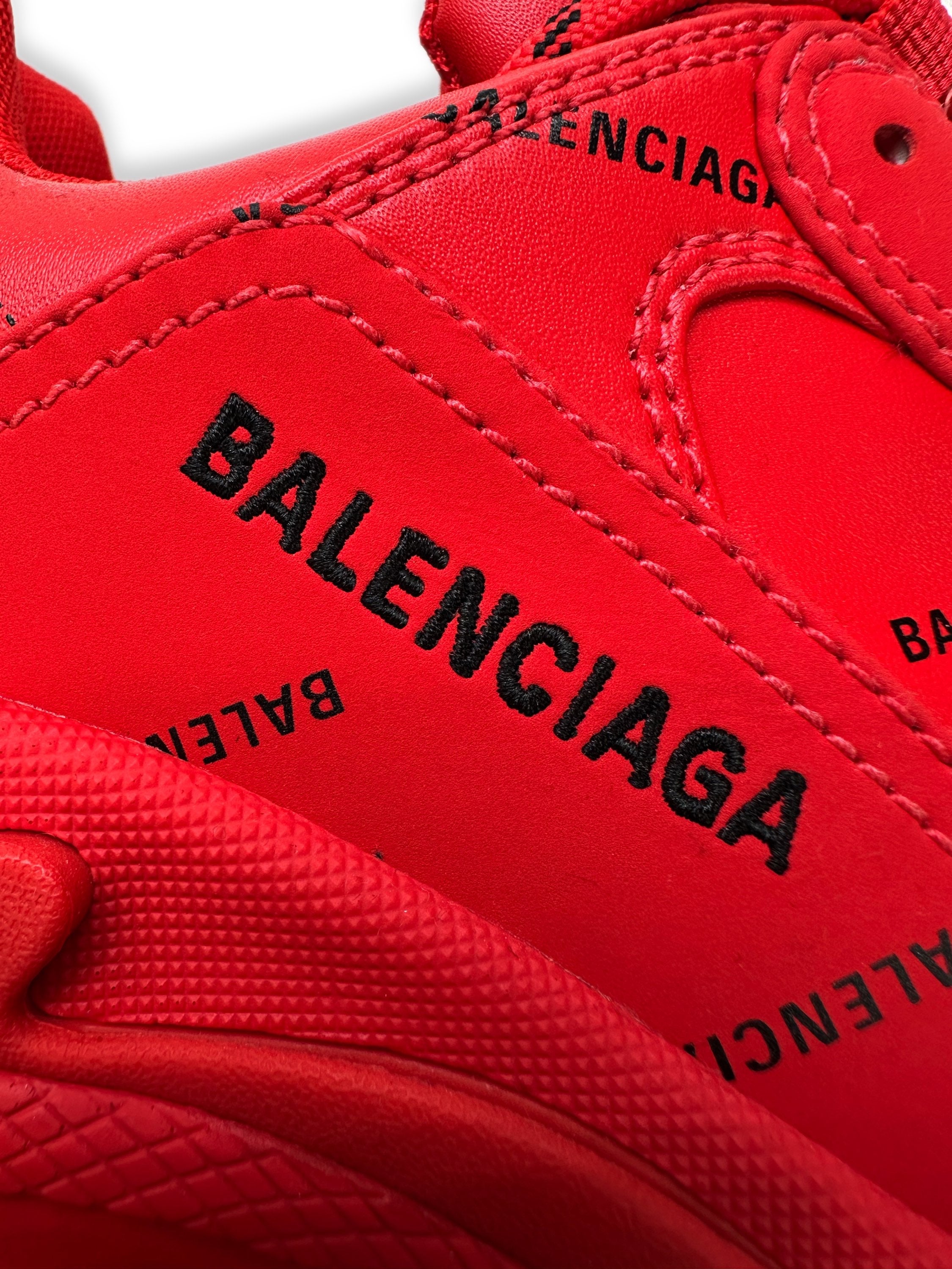Balenciaga ‘Triple S’ Leather Cherry Red Platform Sneakers