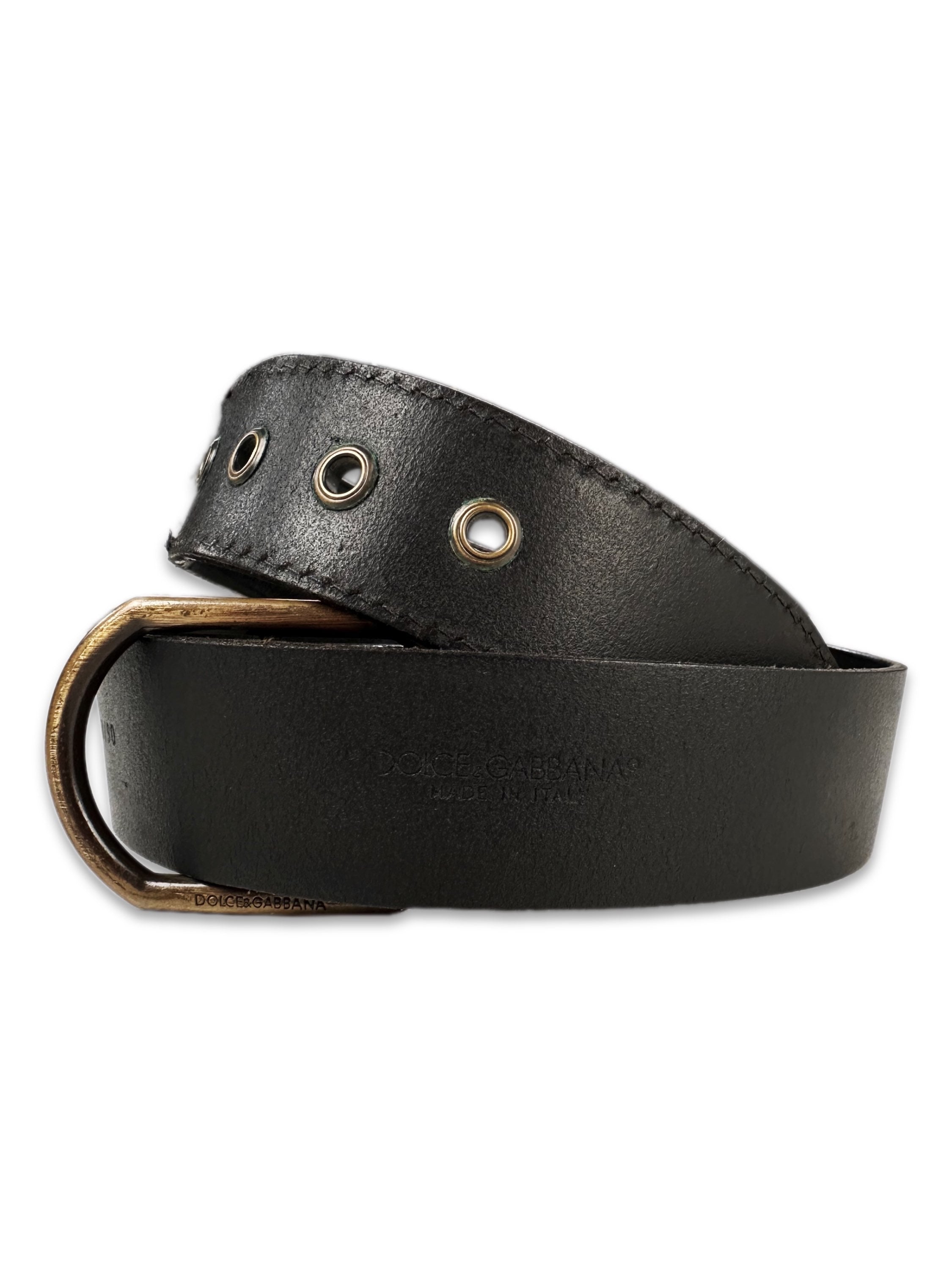 00s Dolce &amp; Gabbana Black Leather Metallic Buckle Belt