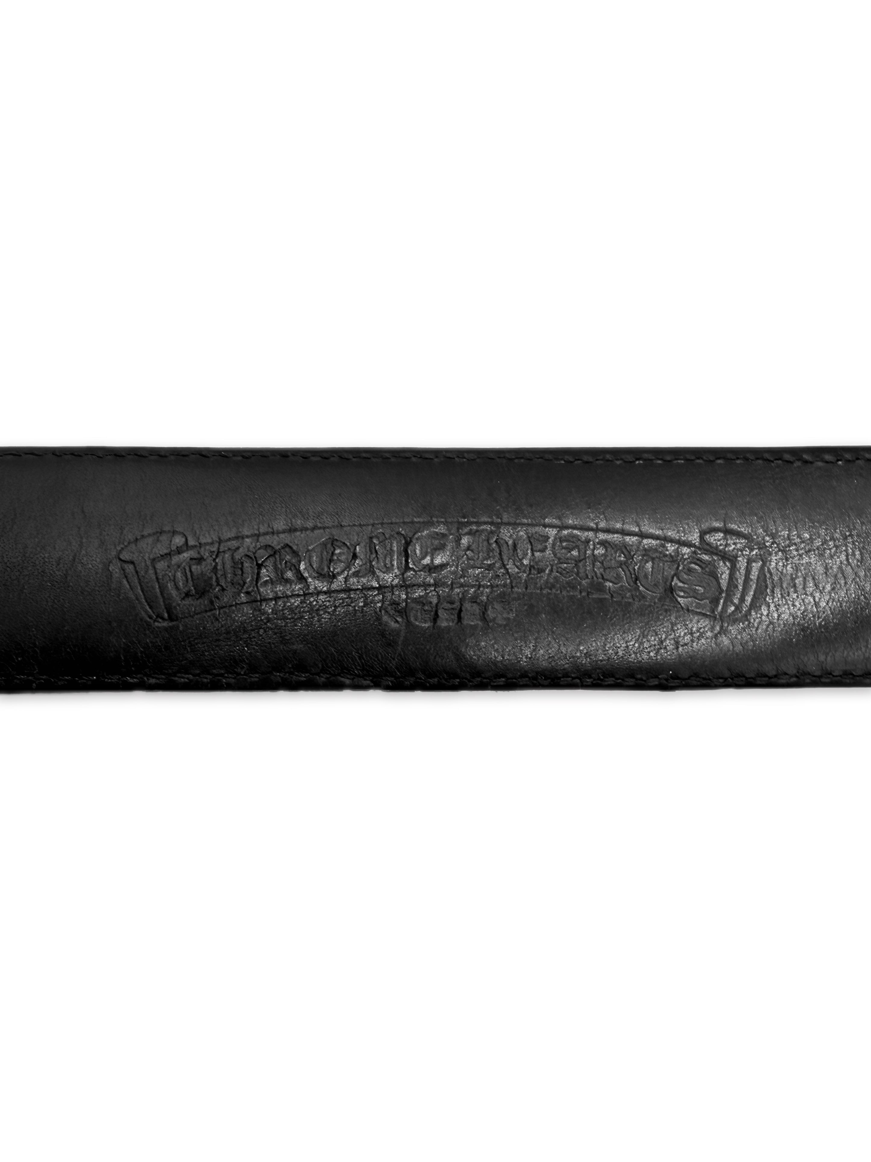 Chrome Hearts Cemetery Cross Patch Flooded Black Leather Belt Strap