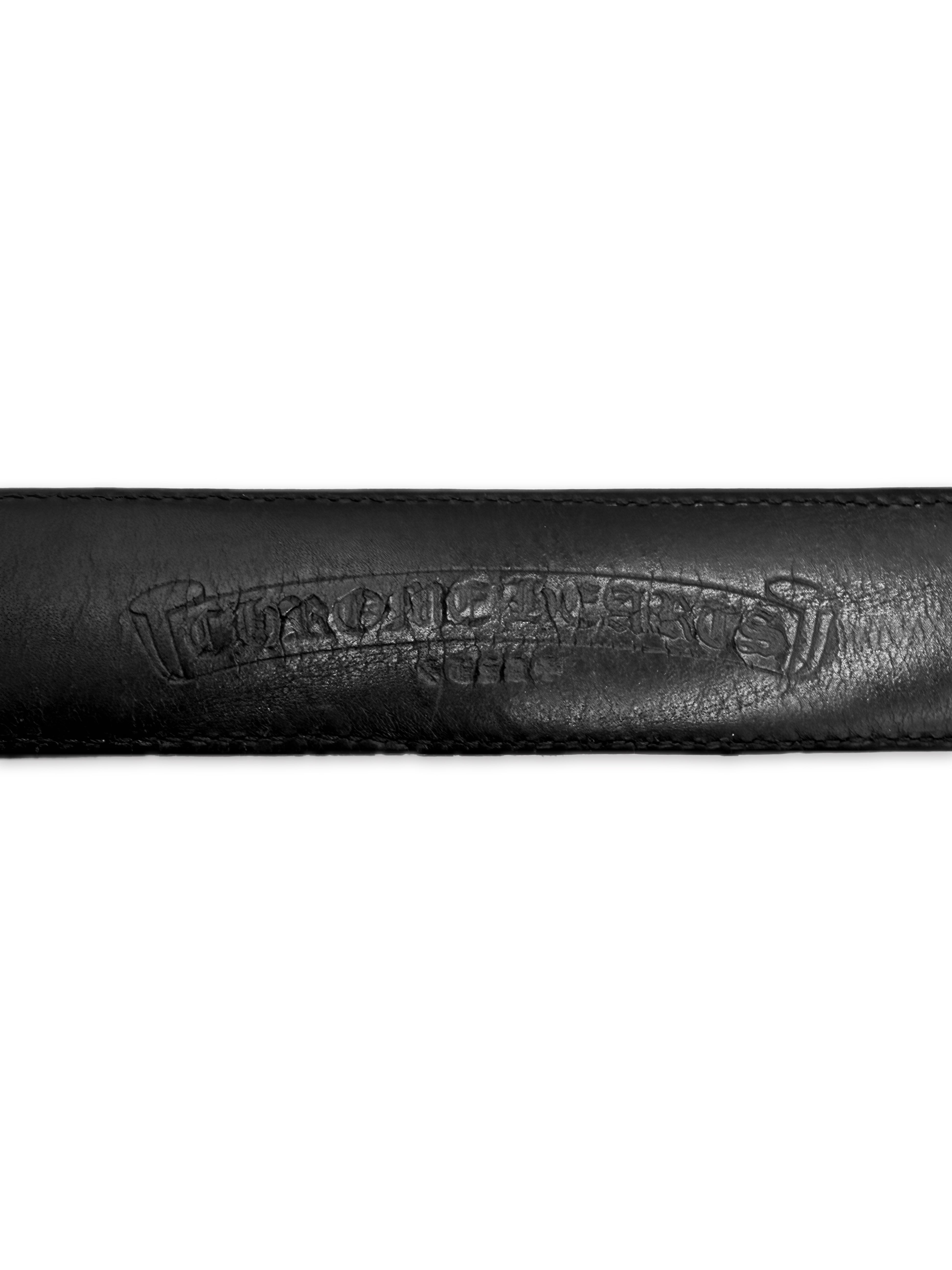 Chrome Hearts Cemetery Cross Patch Flooded Black Leather Belt Strap