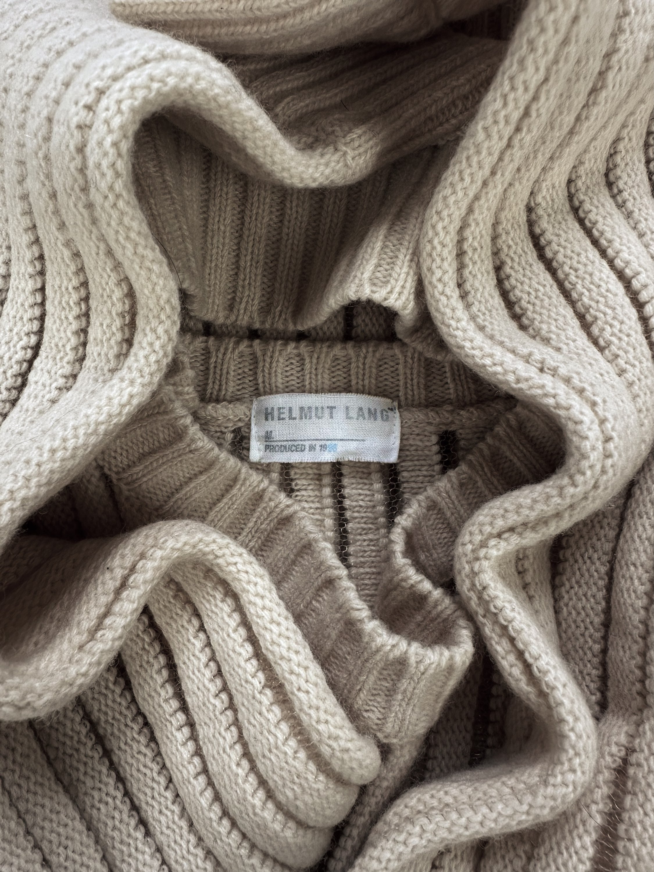 AW98 Helmut Lang Mesh Ribbed Beige Knitted Sweater