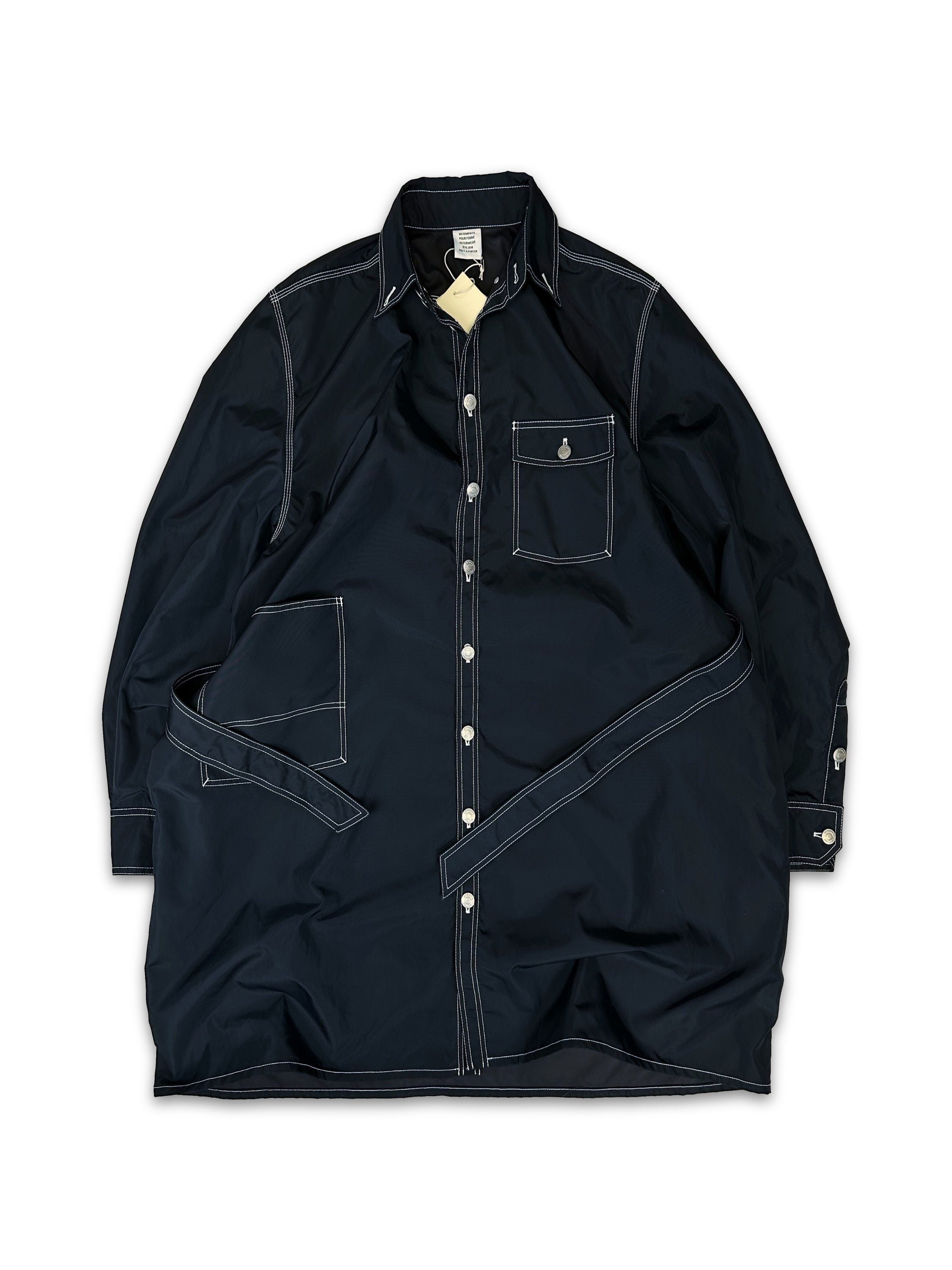 AW17 Vetements Femme Navy Blue Belted Oversized Trench Coat