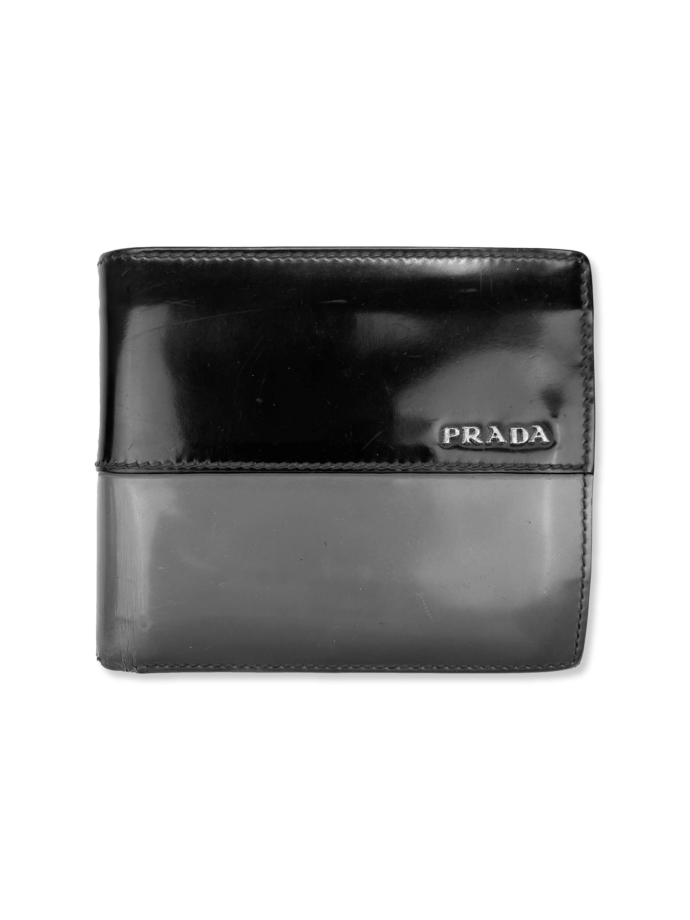 Prada Split Metallic Logo Contrasting Bifold Wallet