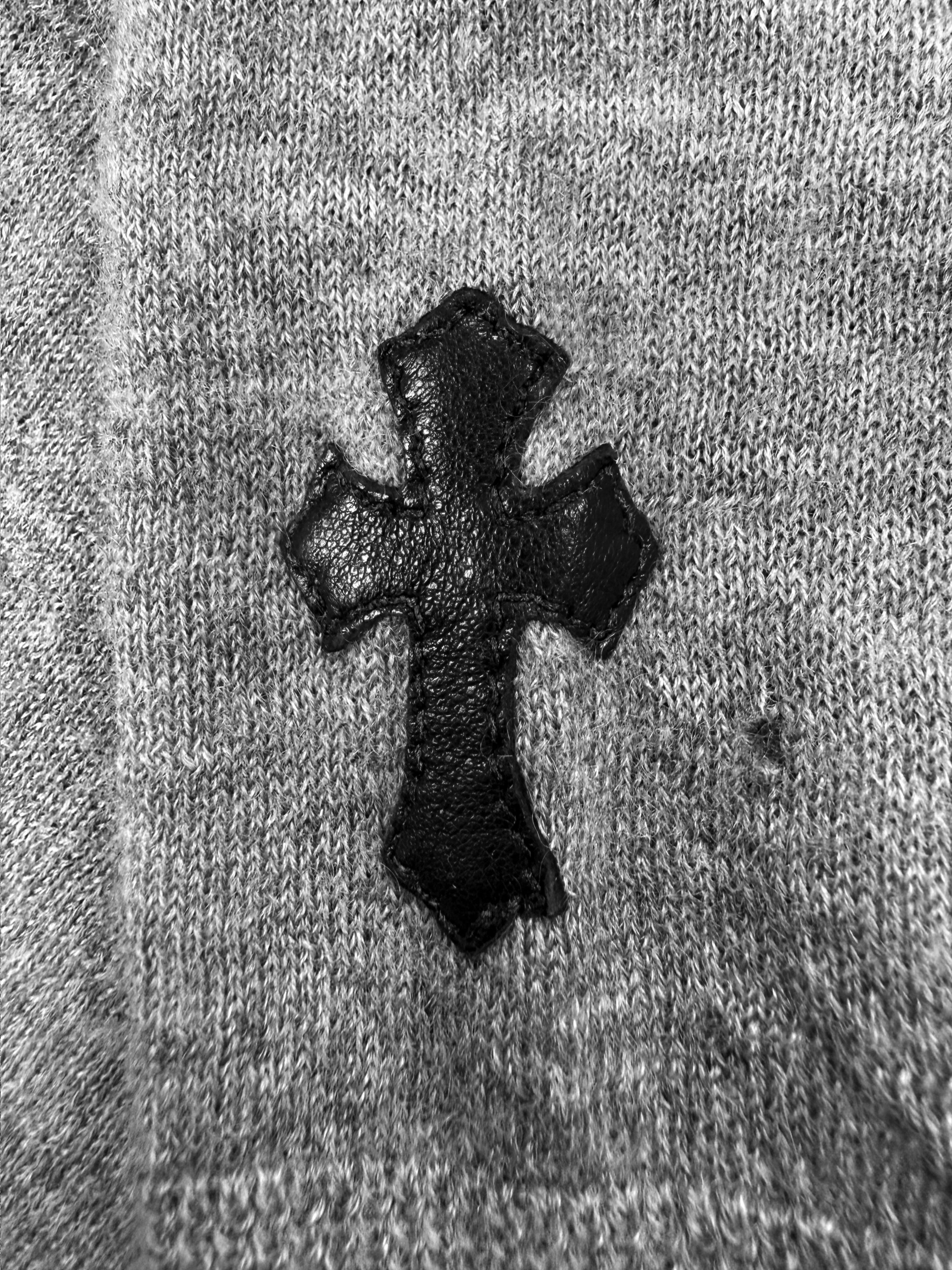 Chrome Hearts ‘Cross’ Patch Leather V-Neck Cashmere Knit Sweater