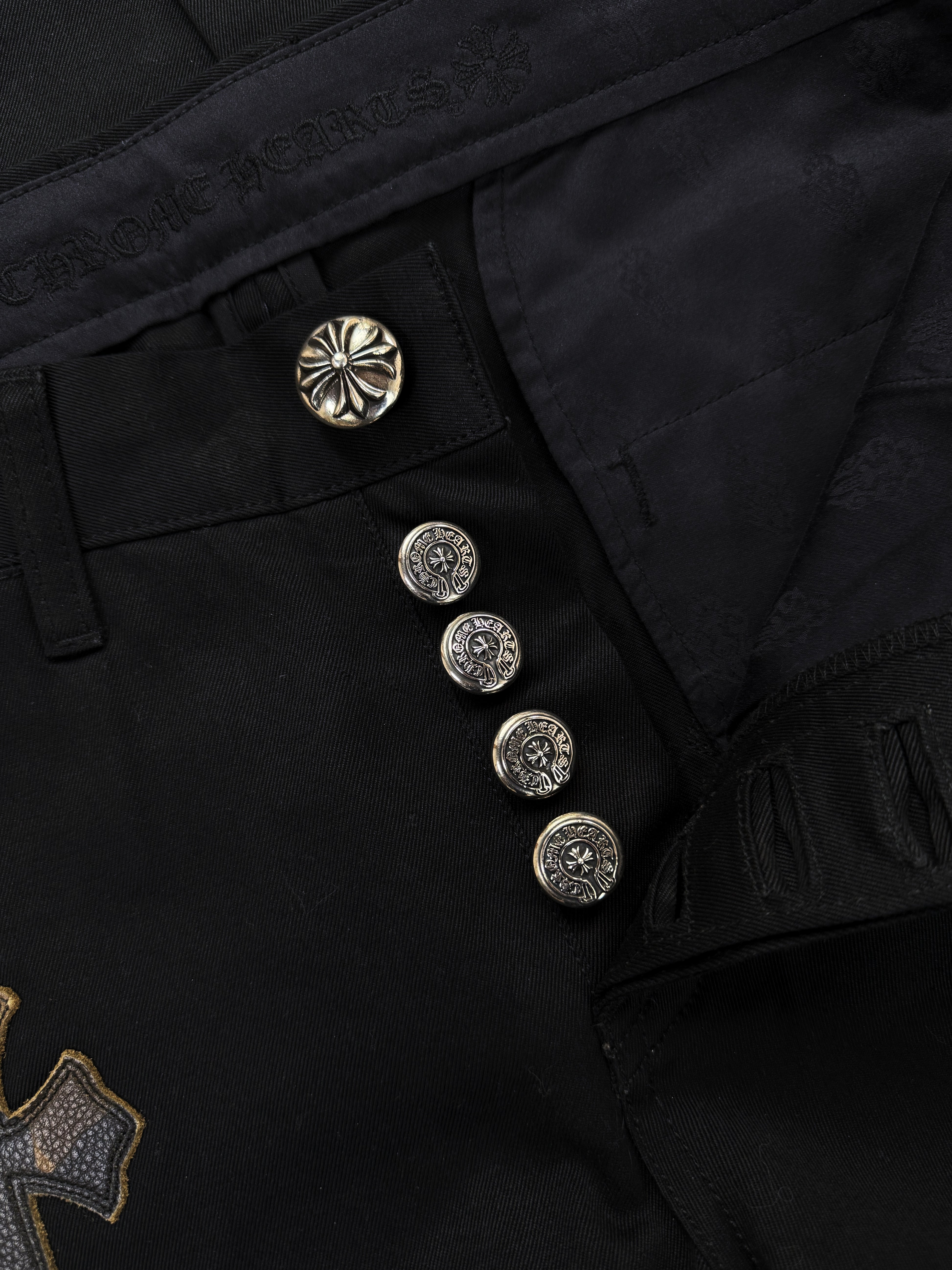 Chrome Hearts 40 Leather Camo Cross Patch Black Chino .925 Silver Pants