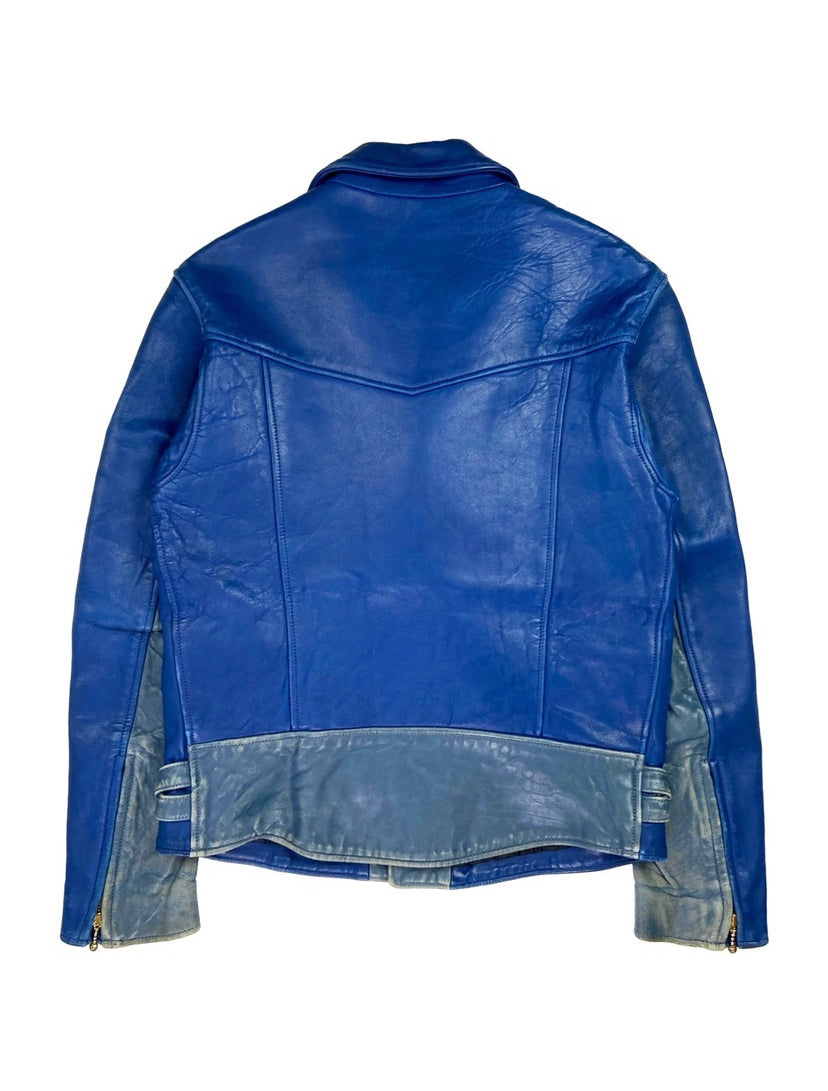 Blackmeans Double Rider Two Tone Zipped Leather Biker Jacket