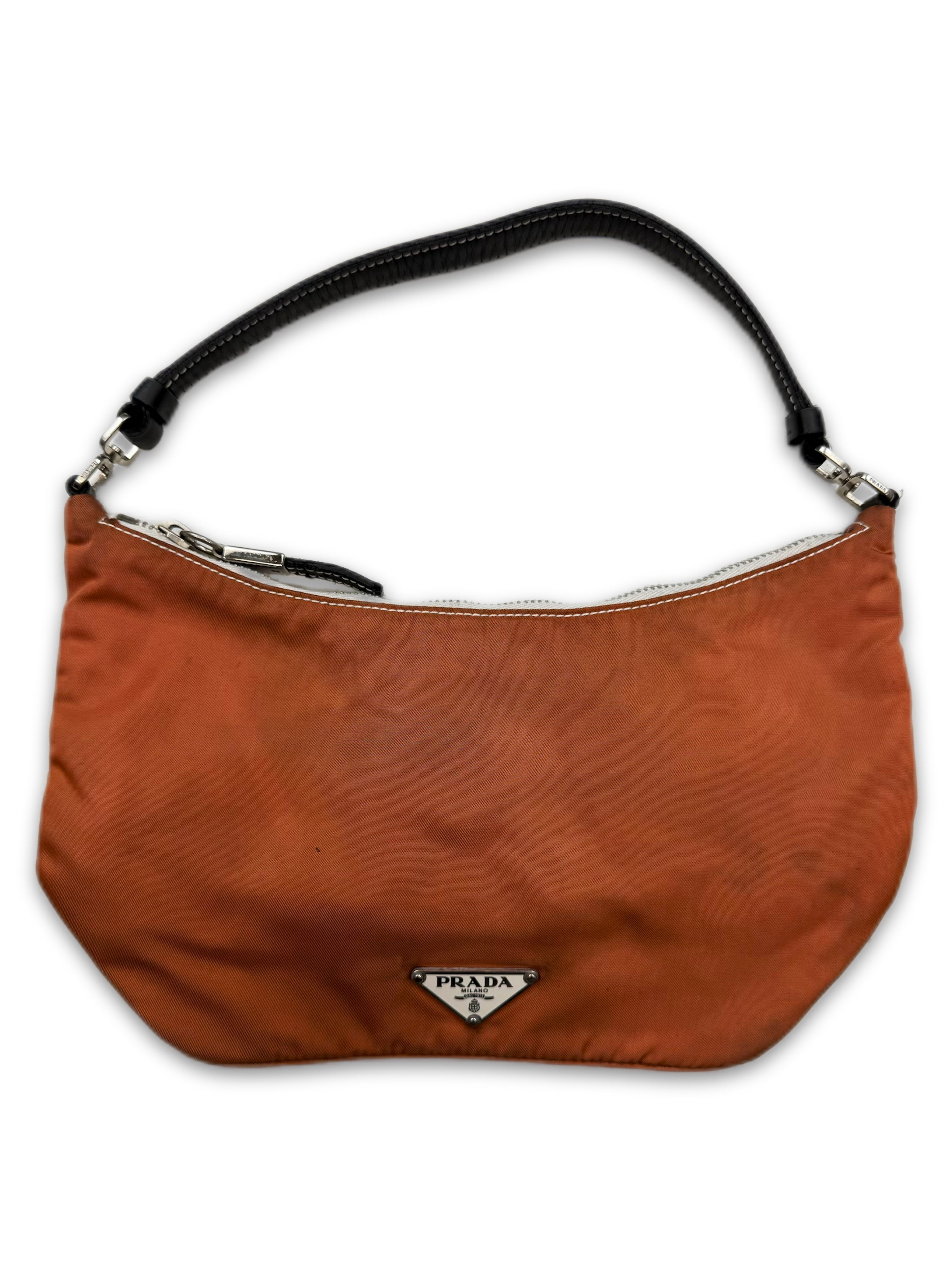 00s Prada ‘Tessuto’ Logo Nylon Burnt Orange Mini Purse
