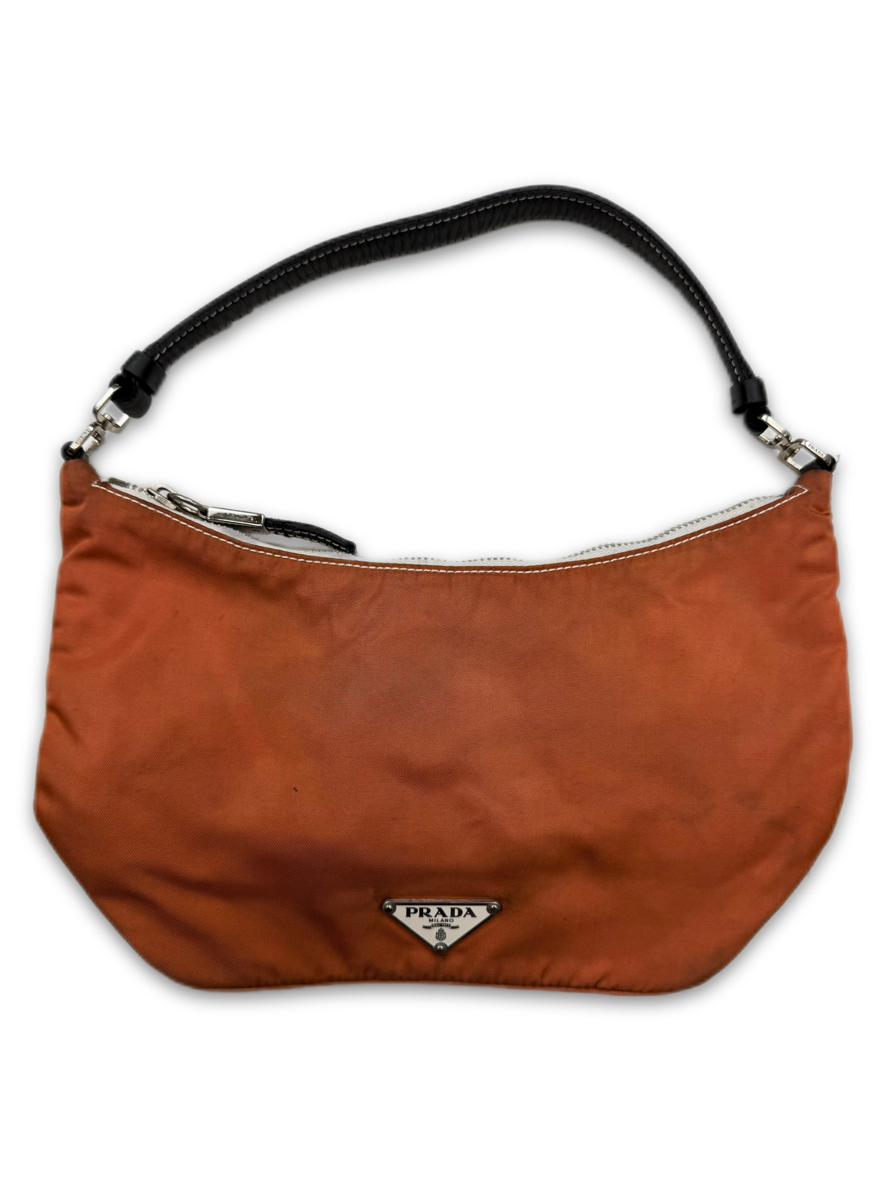 00s Prada ‘Tessuto’ Logo Nylon Burnt Orange Mini Purse