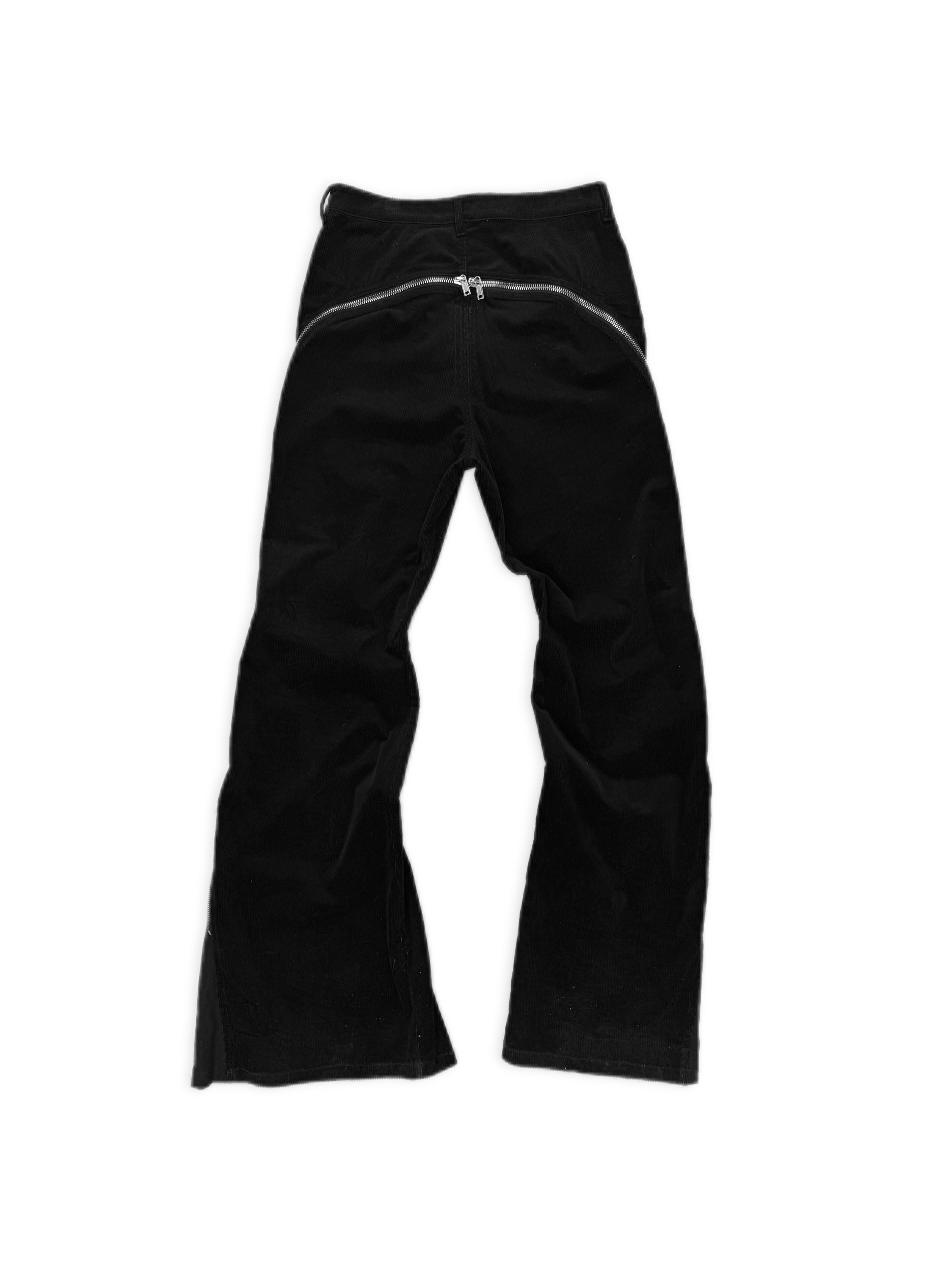 Rick Owens Corduroy Bolan Banana Zip Black Flared Pants