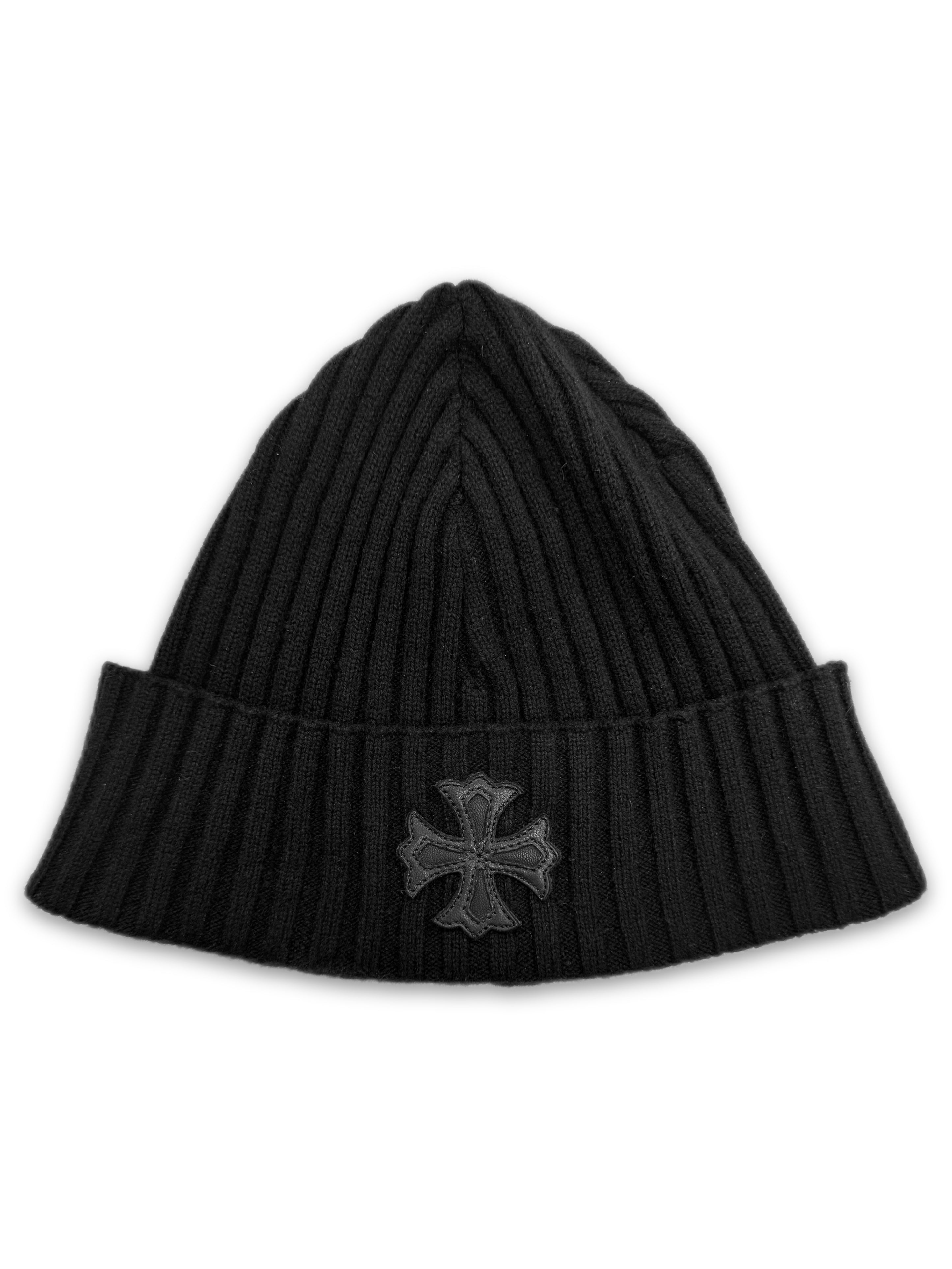 Chrome Hearts Plus Cross Leather Patch Cashmere Knit Beanie