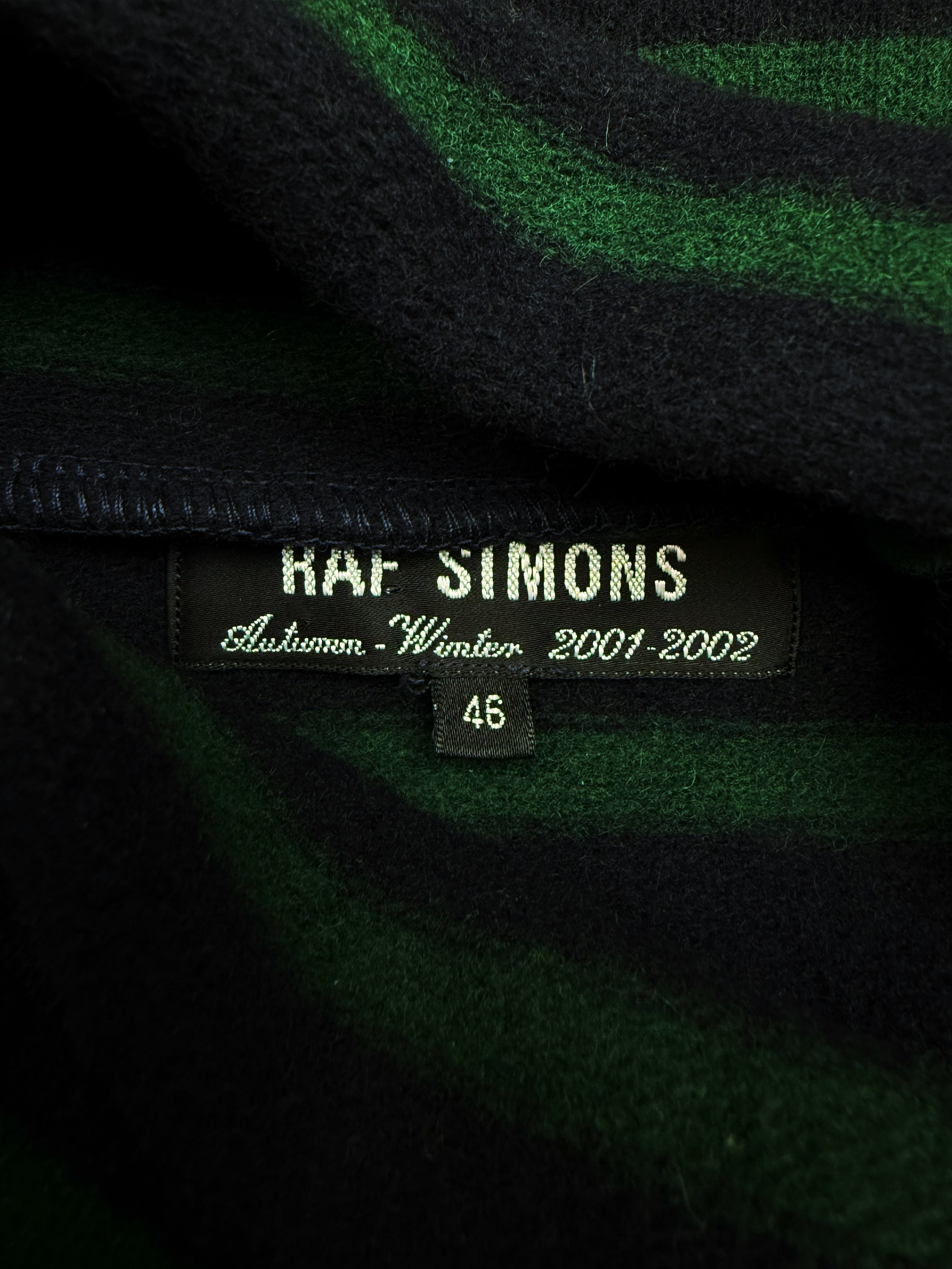 AW01 Raf Simons ‘Riot, Riot, Riot’ Patch Striped Turtleneck Sweater