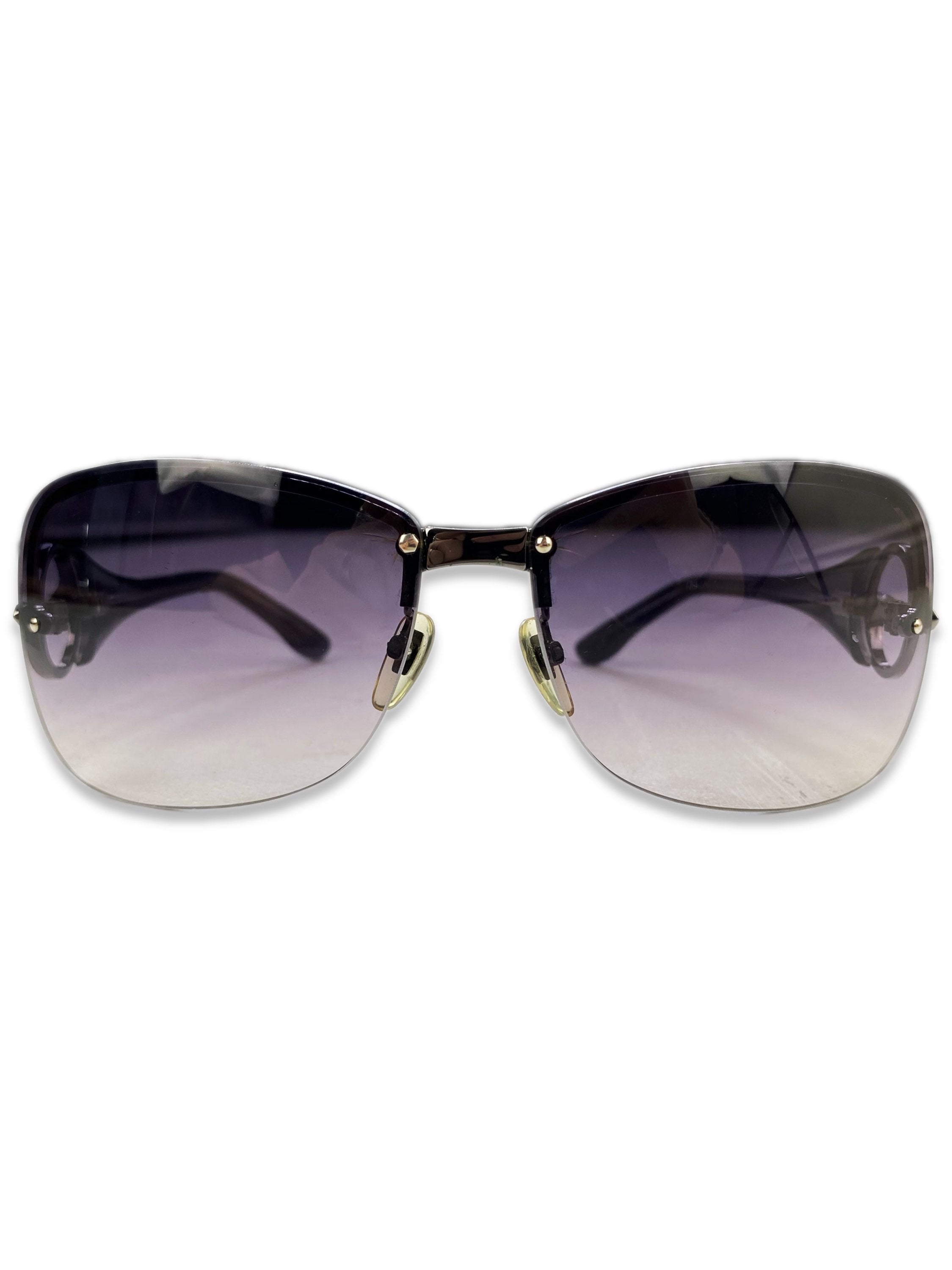 Gucci Violet Tint Rounded Black Frame Glossy Sunglasses