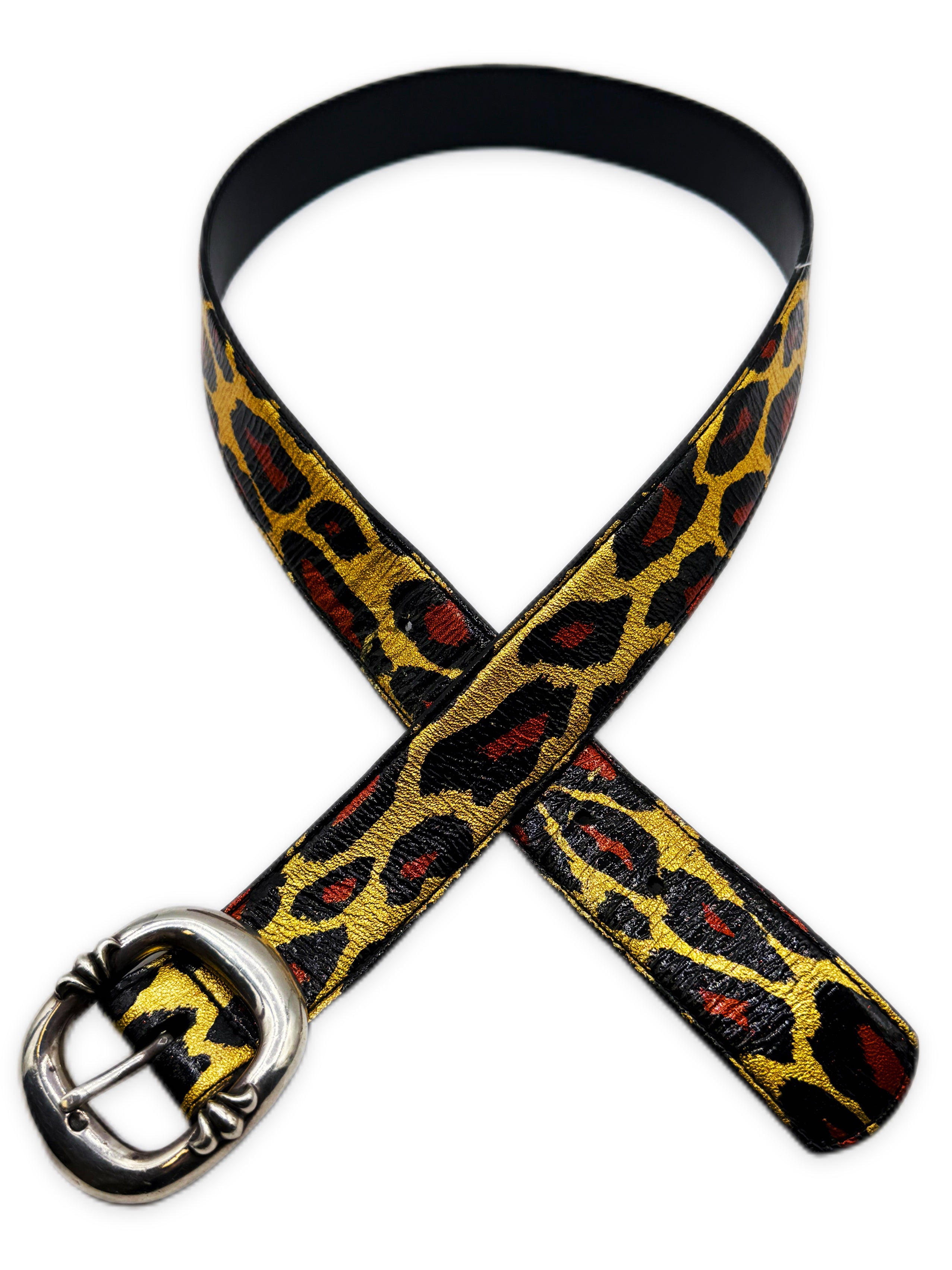 Chrome Hearts Leopard Painted Gunslinger .925 Silver Leather Belt