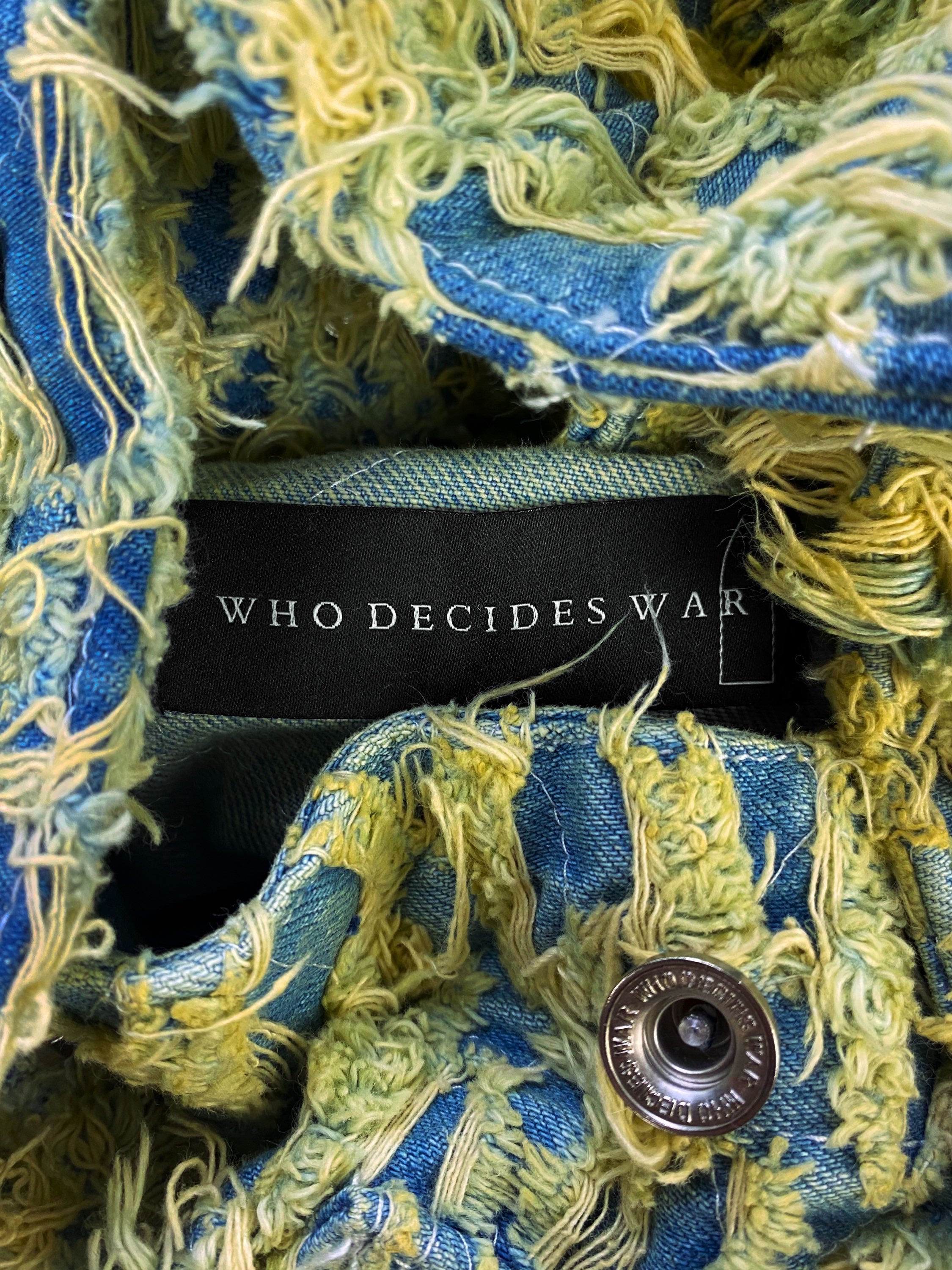 SS23 Who Decides War ‘Thrashed’ Barren Thread Distressed Denim Jacket