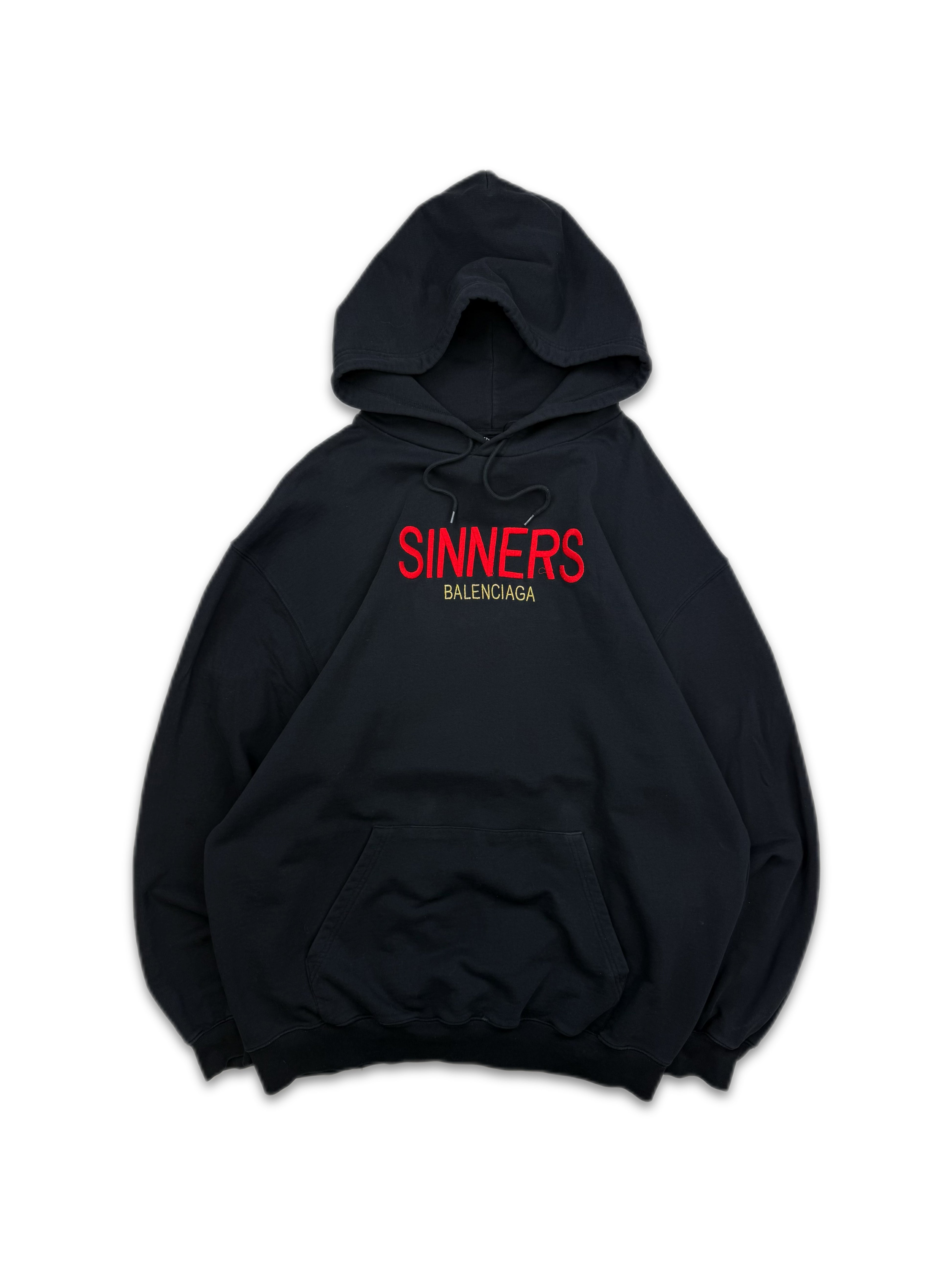 Balenciaga ‘Sinners’ Embroidered Chest Logo Black Hoodie