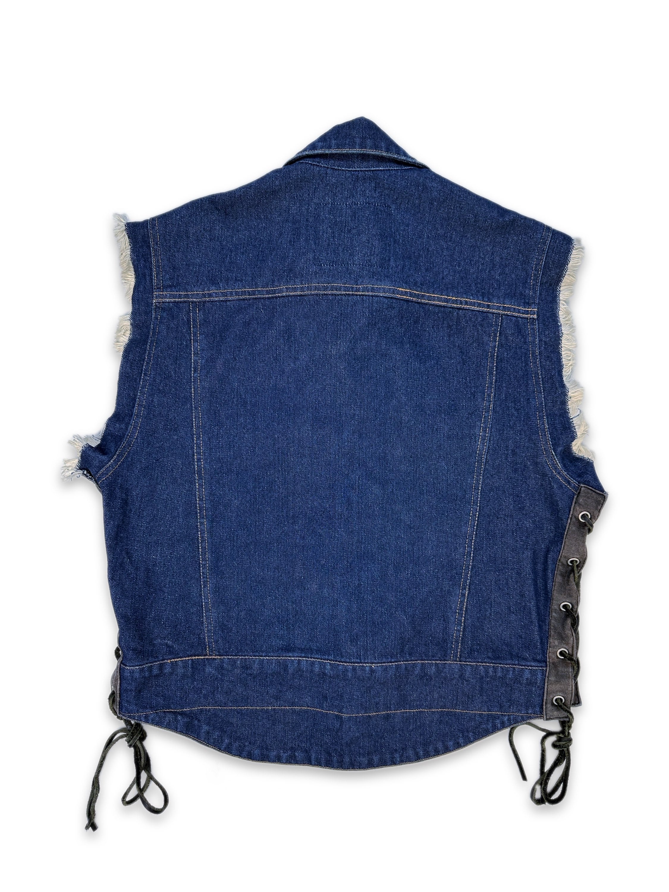 Kadoya Indigo Leather Braided Distressed Heavy Weight Vest