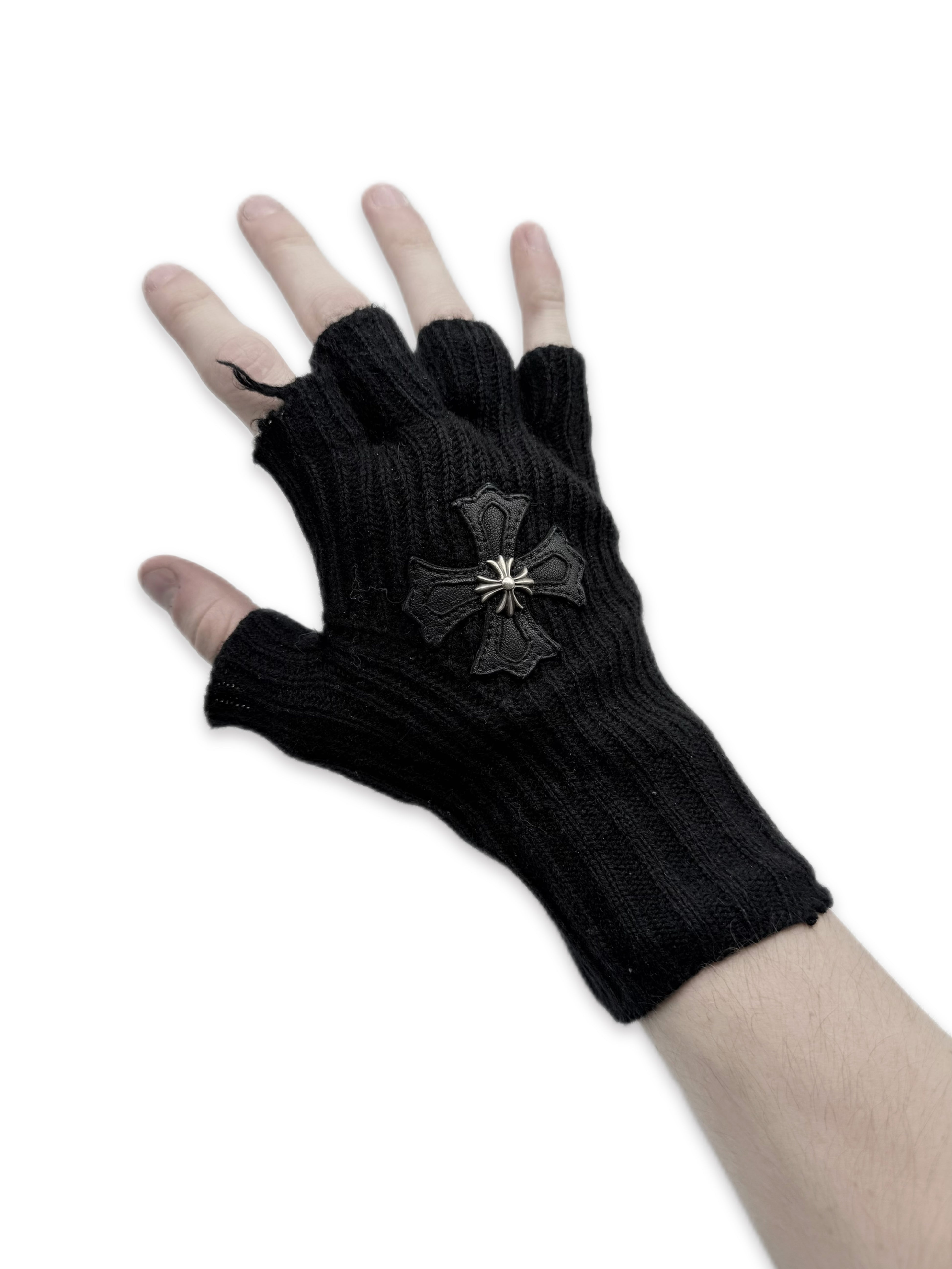 Chrome Hearts Leather Plus Patch Sticky Fingerless Gloves