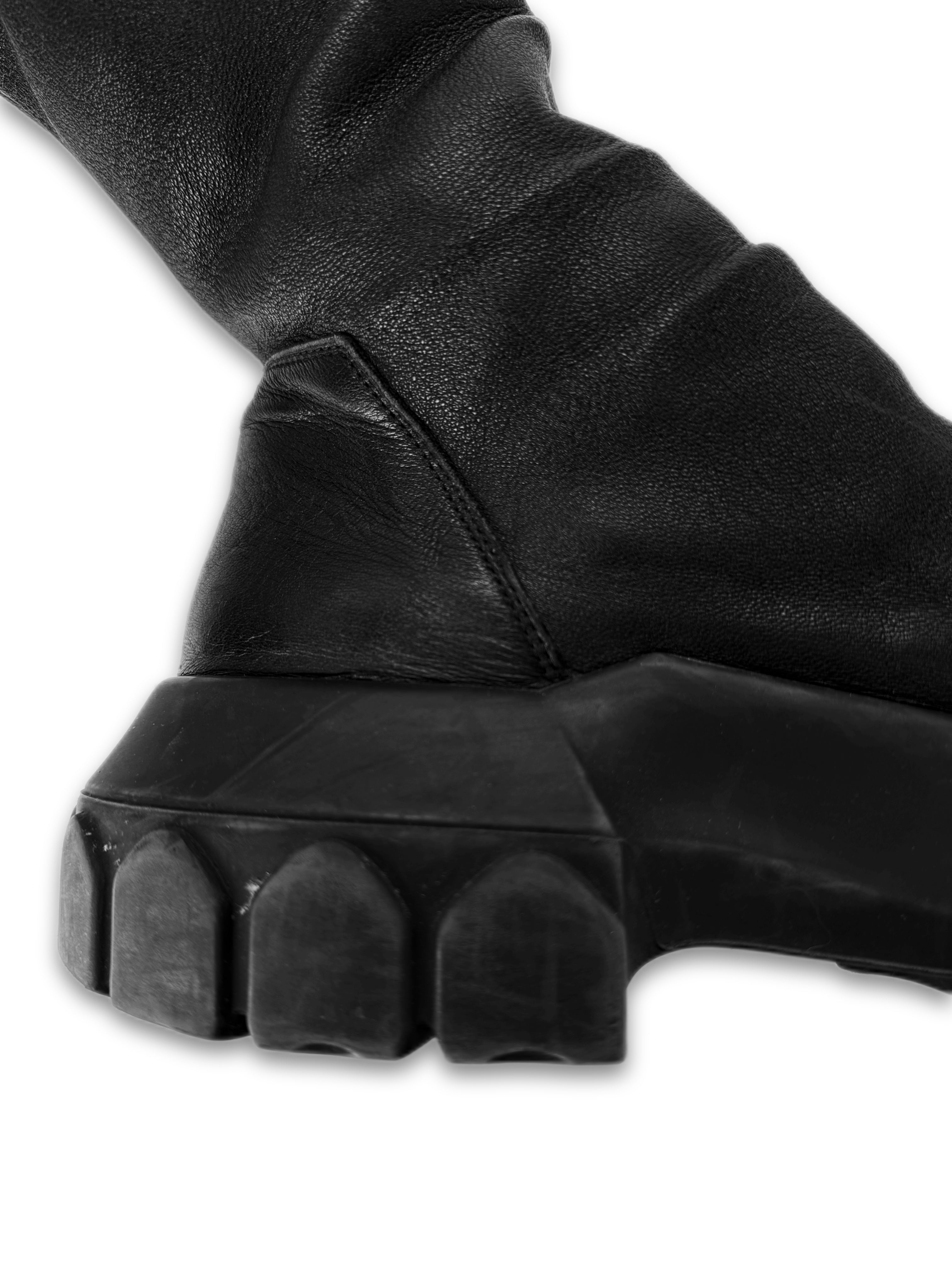 SS18 Rick Owens Black Leather Hiking ‘Sock’ Tractor Boots