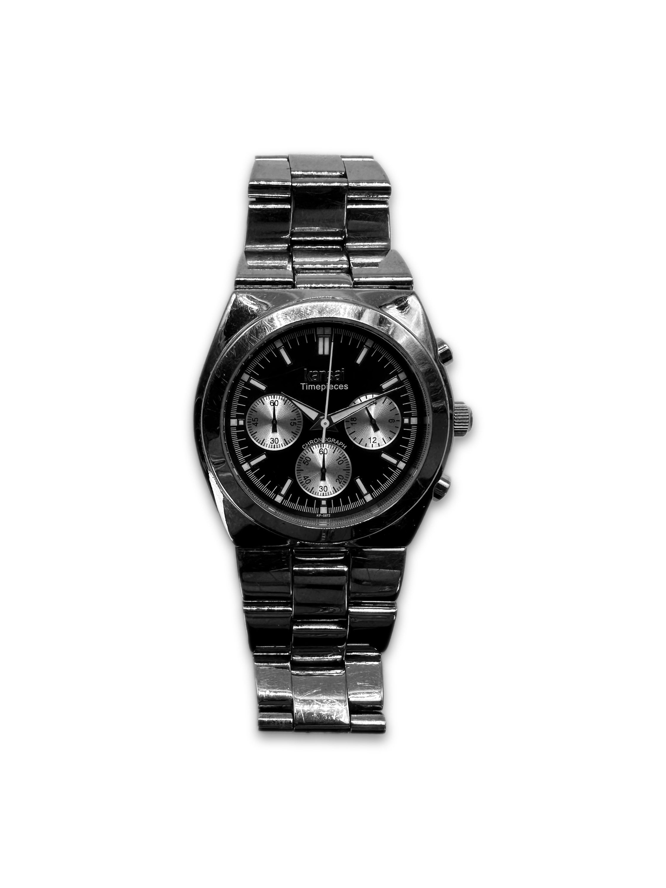 90s Kansai Yamamoto Silver Triple Chronograph Wrist Watch