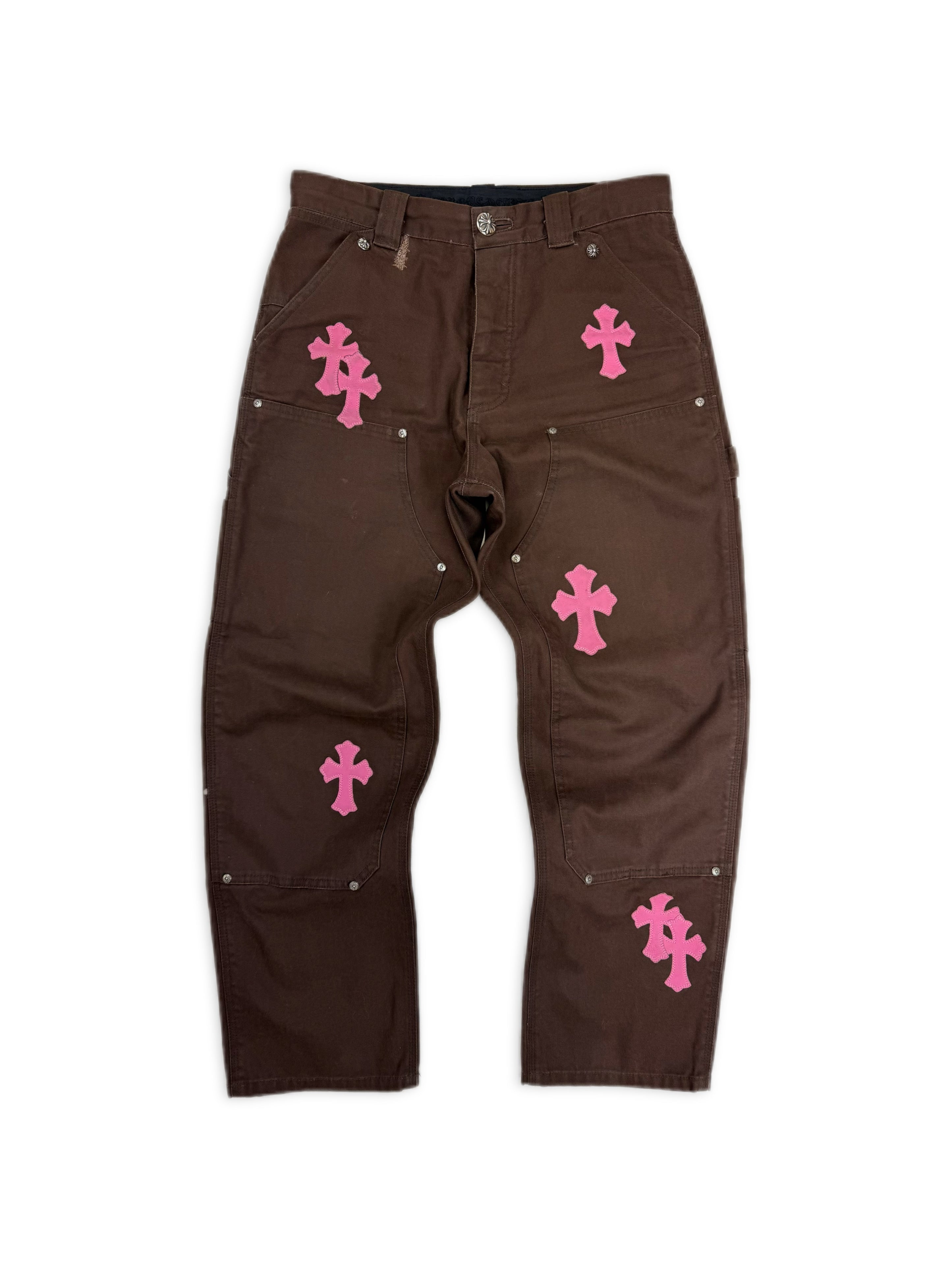 Chrome Hearts 12 Pink Cross Patch Brown Double Knee Carpenter Pants