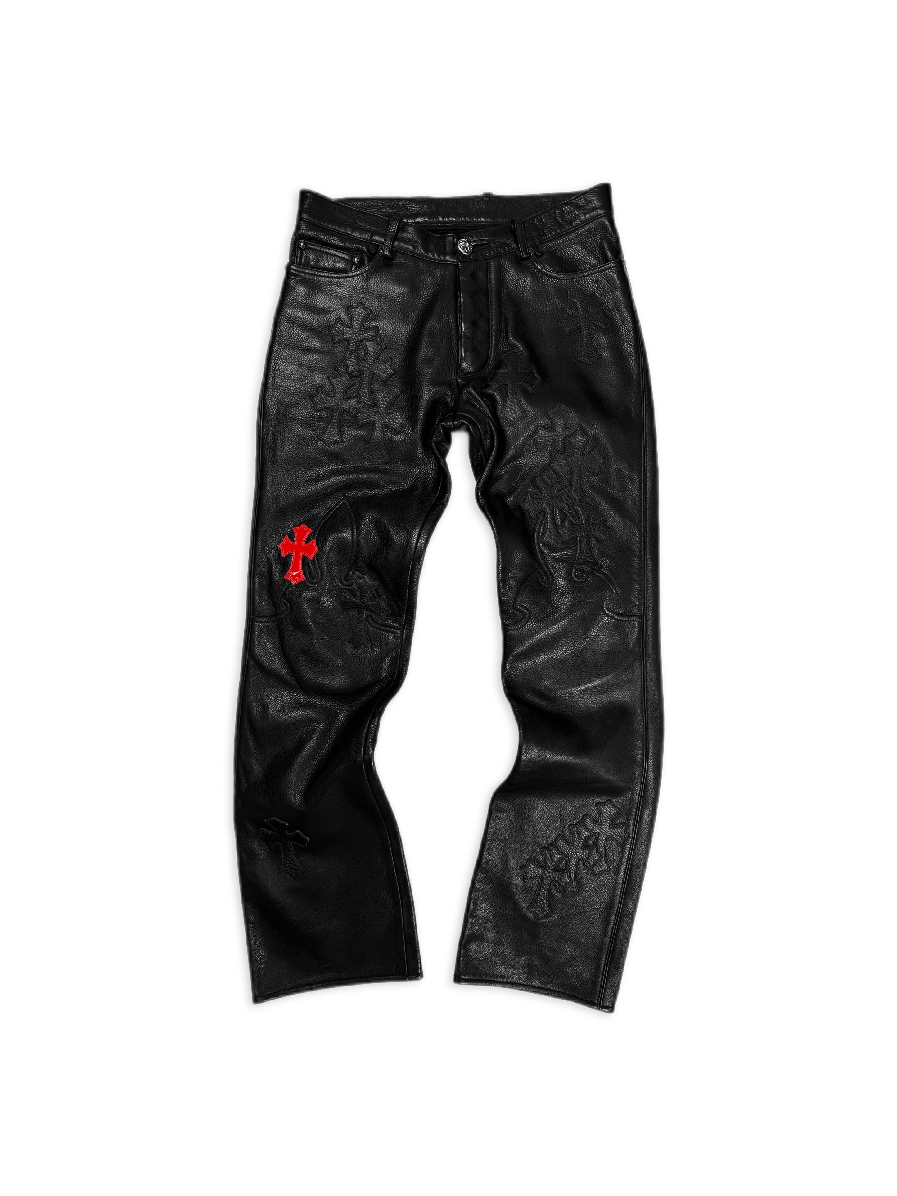 Chrome Hearts 32 Cross Patch Red Patent Leather Fleur Knee Pants